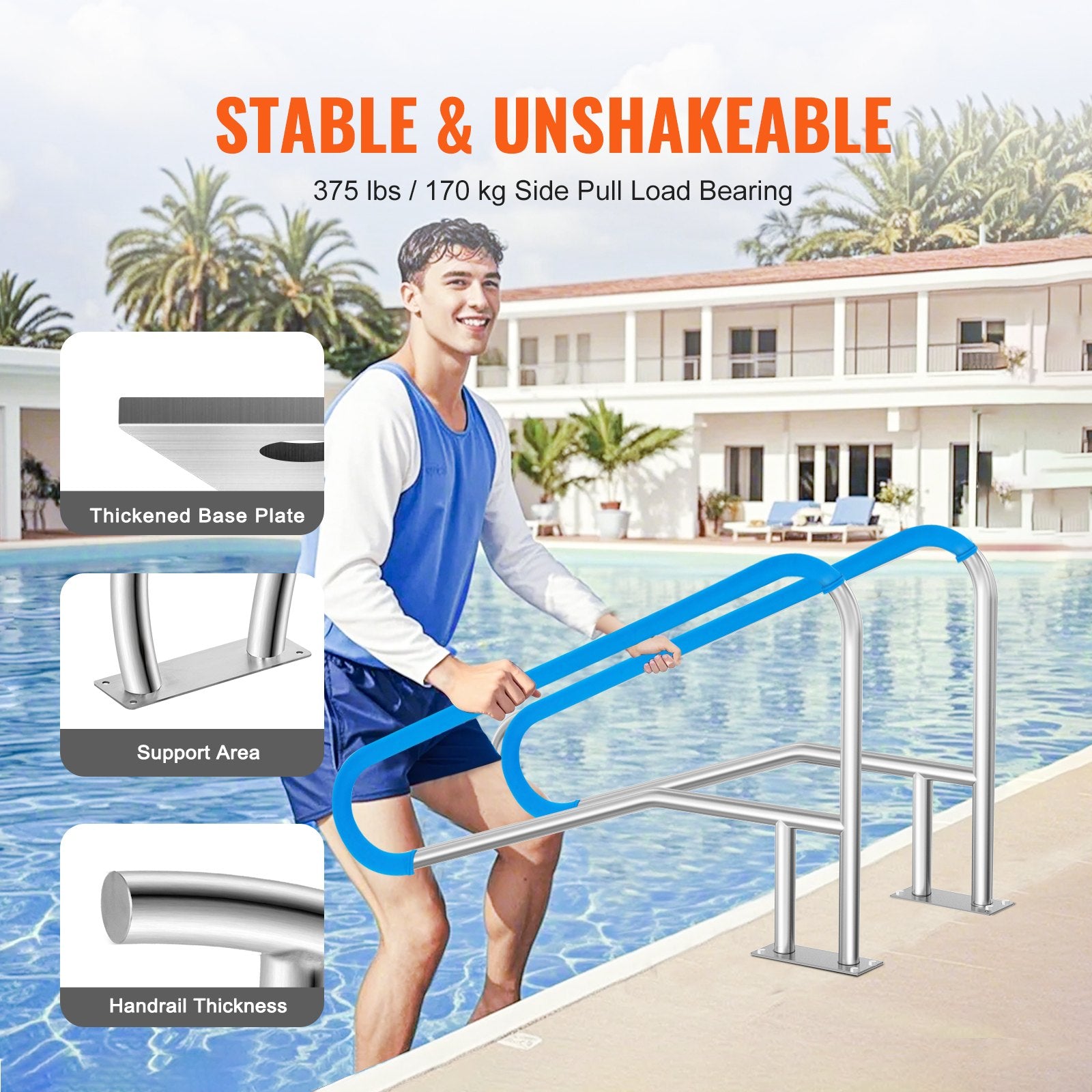 Fire Pits: VEVOR Pool Handrail 55 x 32 inch Stainless Steel with Base Plate for Spas