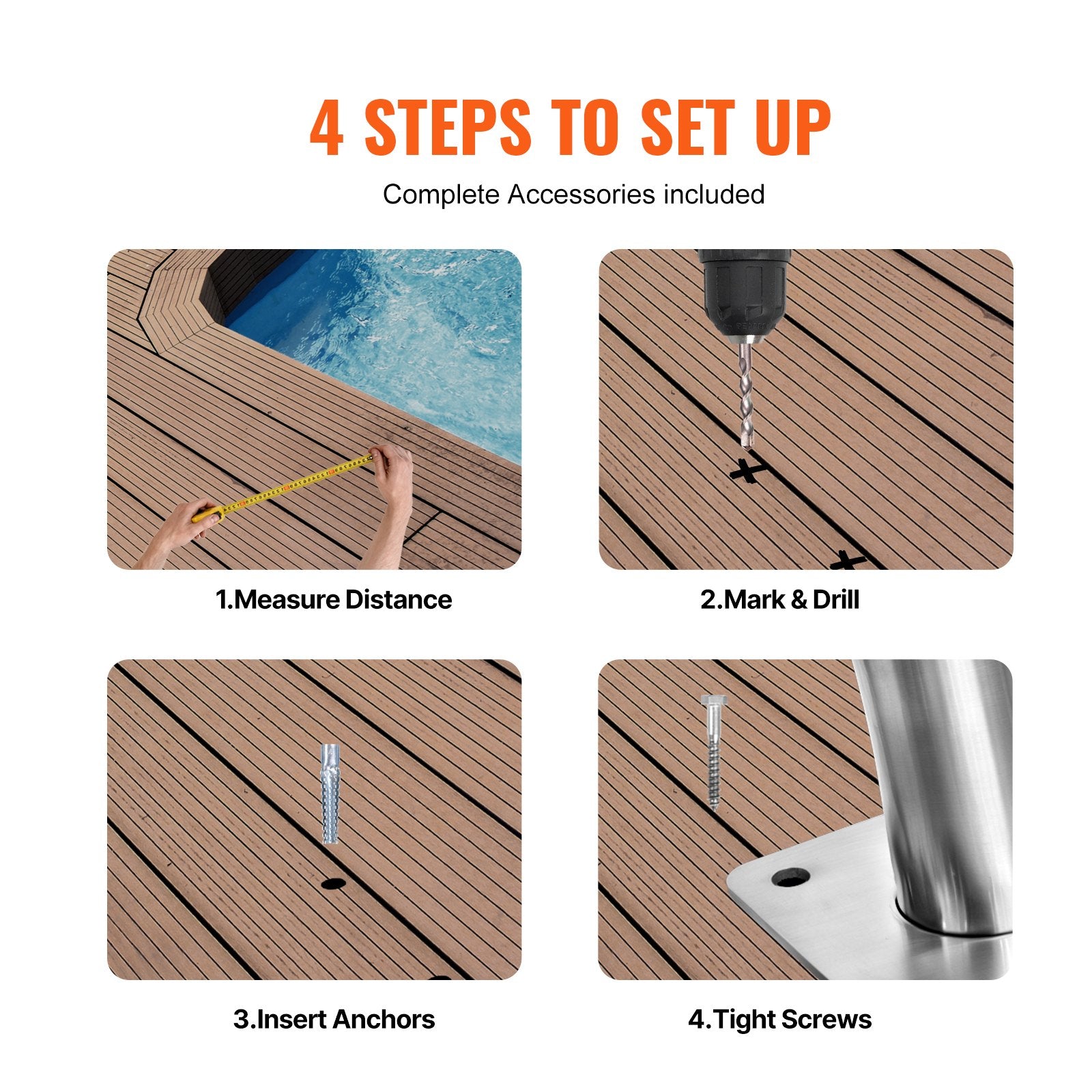 Fire Pits: VEVOR Pool Handrail 55 x 32 inch Stainless Steel with Base Plate for Spas
