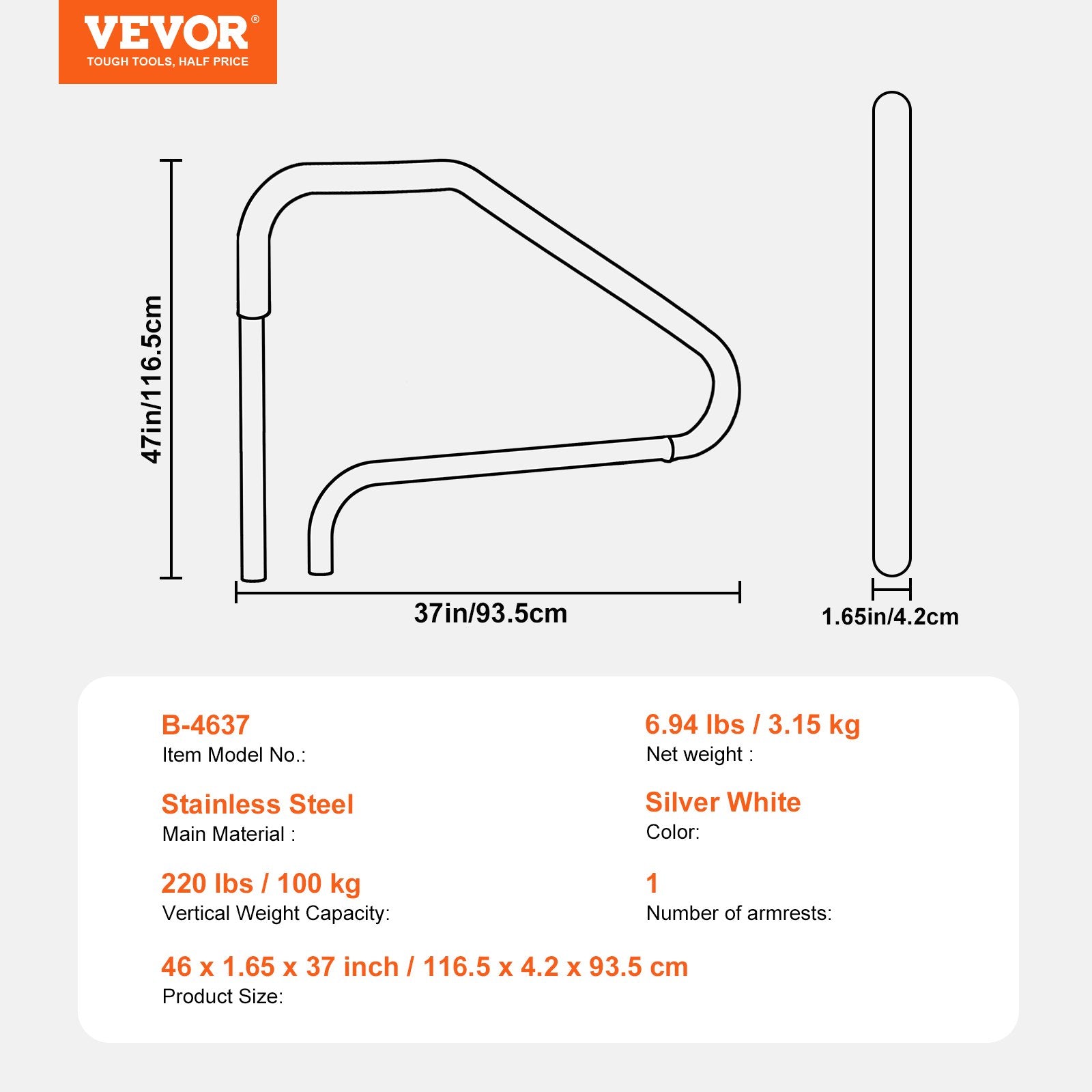 Outdoor Play Equipment: VEVOR Pool Handrail 46 x 37 inch Stainless Steel (Pre-built) for Indoor/Outdoor