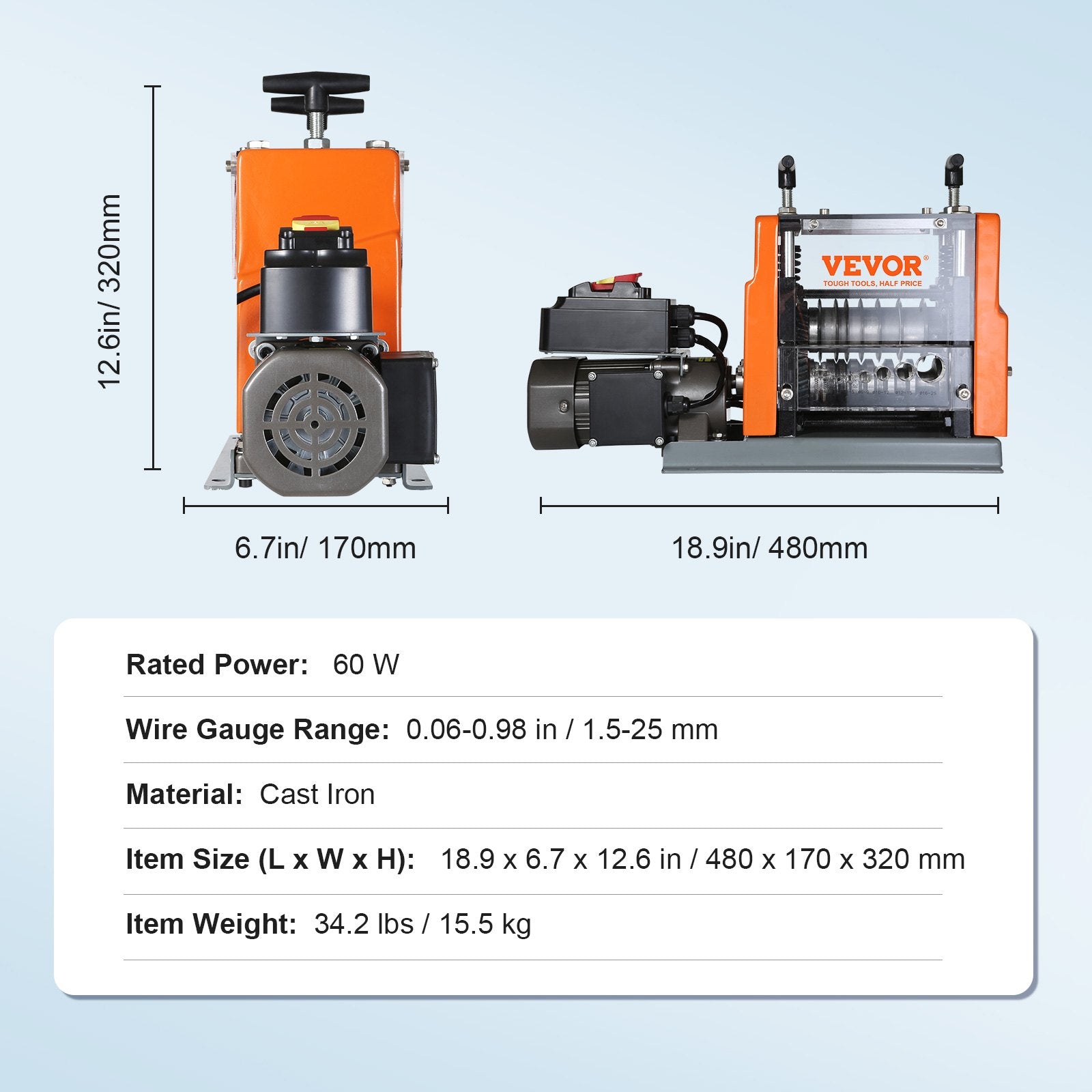 Power & Electrical Supplies: VEVOR Electric Wire Stripping Machine Copper Cable Stripper 1.5-25 mm 60 W