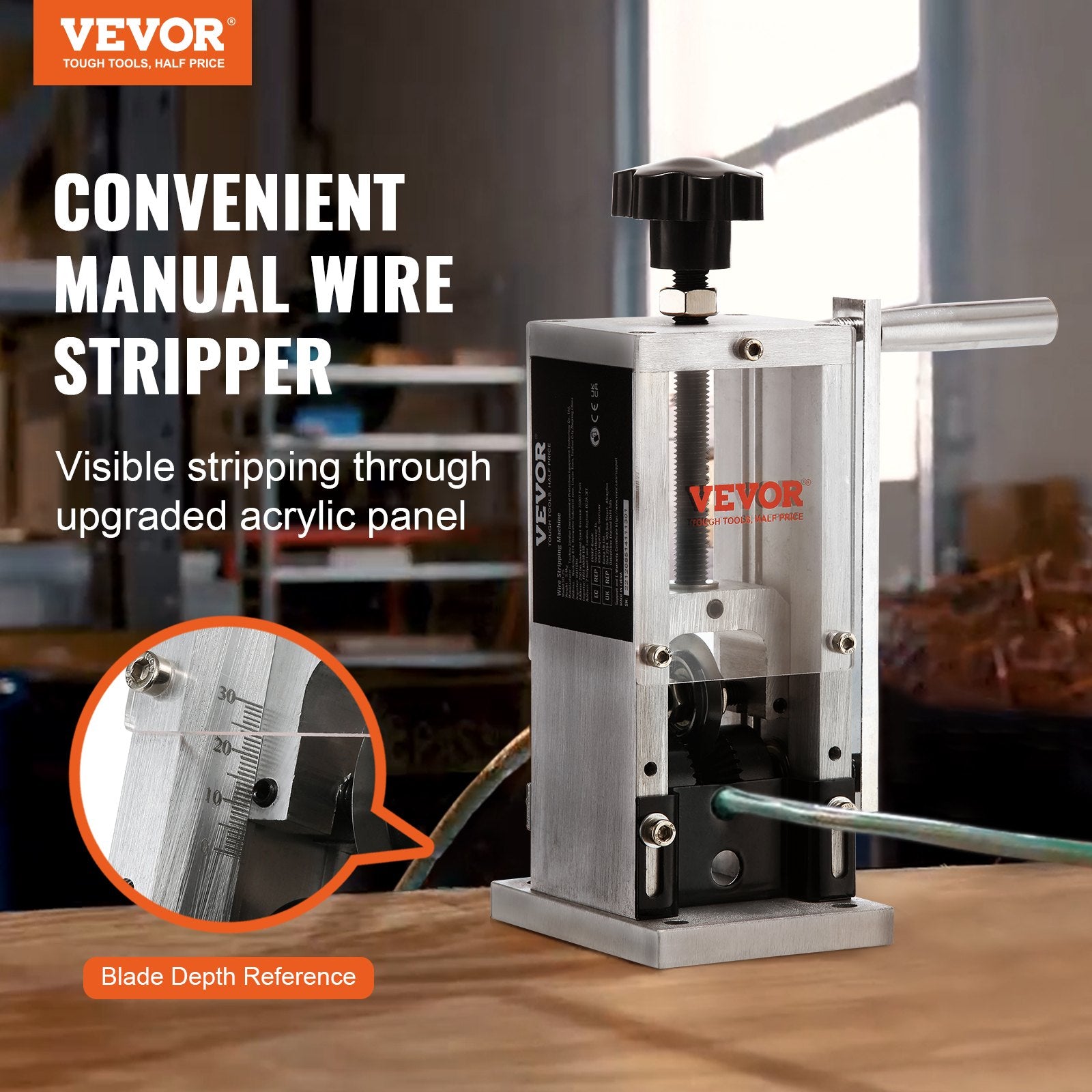 Building Materials: VEVOR Manual Wire Stripping Machine, 0.06''-0.98'' Copper Stripper with Hand Crank or Drill Powered, Visible Stripping Depth Reference, Portable Aluminum Frame Wire Peeler for Scrap Copper Recycling