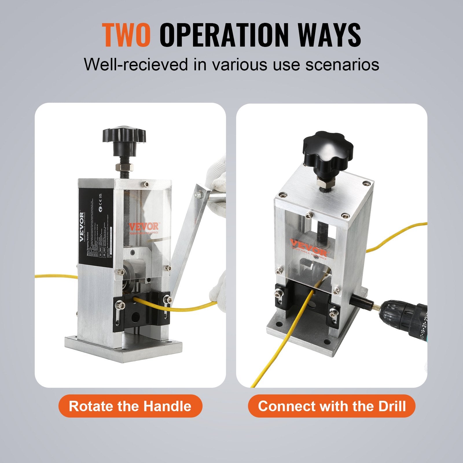 Building Materials: VEVOR Manual Wire Stripping Machine, 0.06''-0.98'' Copper Stripper with Hand Crank or Drill Powered, Visible Stripping Depth Reference, Portable Aluminum Frame Wire Peeler for Scrap Copper Recycling