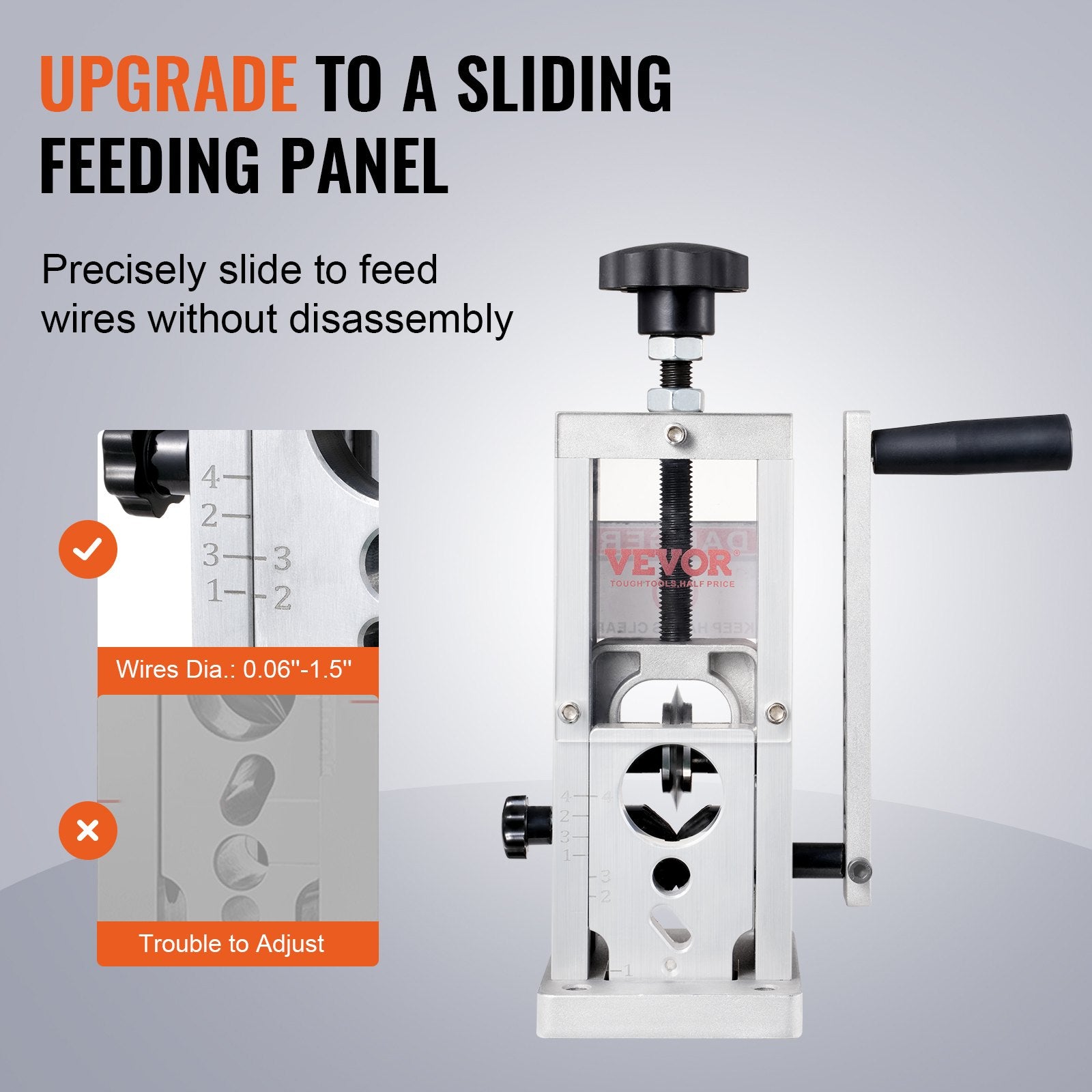 Building Materials: VEVOR Manual Wire Stripping Machine, 0.06''-1.5'' Copper Stripper with Hand Crank or Drill Powered, Visible Stripping Depth Reference, Portable Aluminum Frame Wire Peeler for Scrap Copper Recycling