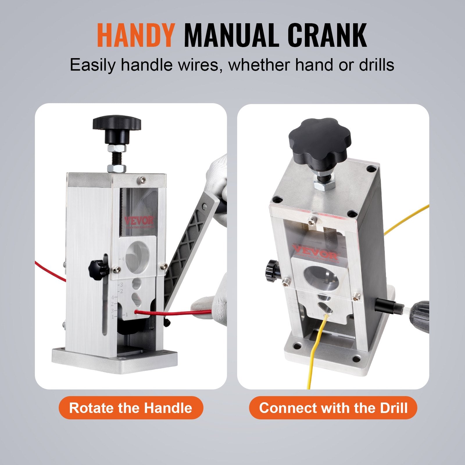 Building Materials: VEVOR Manual Wire Stripping Machine, 0.06''-1.5'' Copper Stripper with Hand Crank or Drill Powered, Visible Stripping Depth Reference, Portable Aluminum Frame Wire Peeler for Scrap Copper Recycling