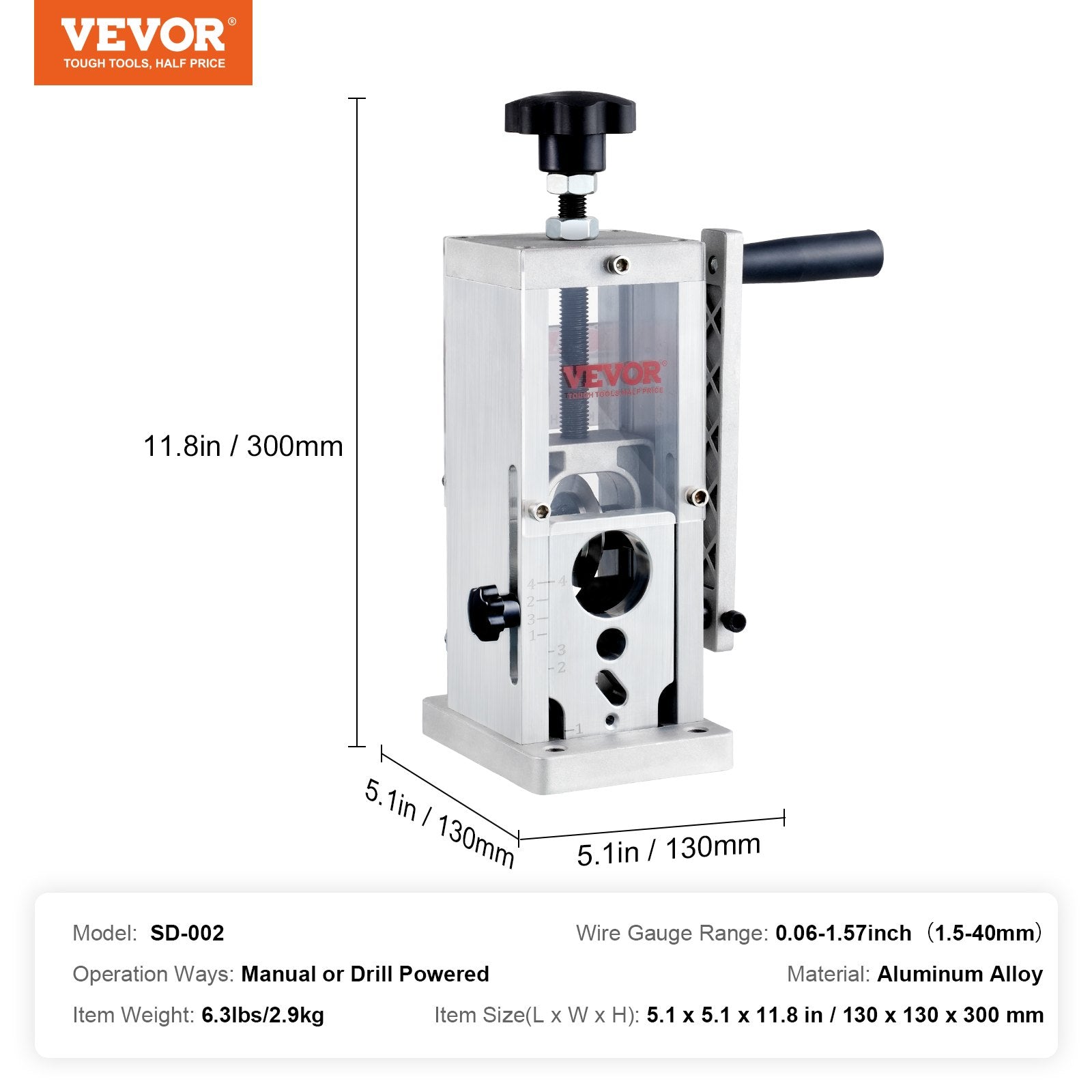 Building Materials: VEVOR Manual Wire Stripping Machine, 0.06''-1.5'' Copper Stripper with Hand Crank or Drill Powered, Visible Stripping Depth Reference, Portable Aluminum Frame Wire Peeler for Scrap Copper Recycling