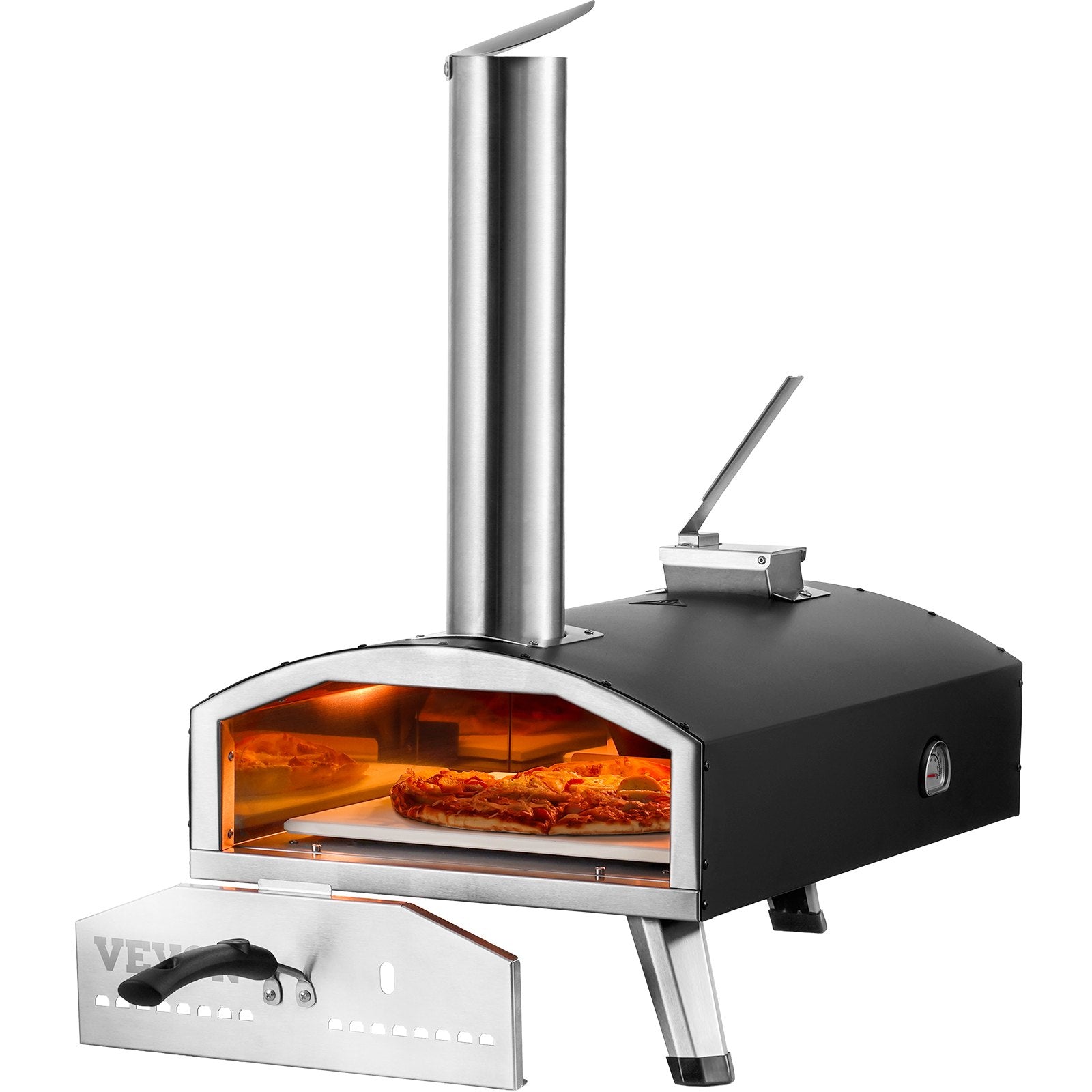 BBQs & Accessories: VEVOR Outdoor Pizza Oven, 12" Wood Fired Pizza Ovens, Pellet Pizza Stove with Thermometer, Portable Pizza Maker for Outside Backyard Patio Camping, Pizza Stone, Carry Bag, Shovel, Black