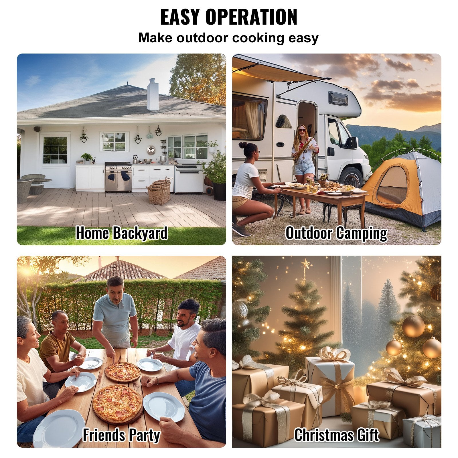 BBQs & Accessories: VEVOR Outdoor Pizza Oven, 12" Wood Fired Pizza Ovens, Pellet Pizza Stove with Thermometer, Portable Pizza Maker for Outside Backyard Patio Camping, Pizza Stone, Carry Bag, Shovel, Black