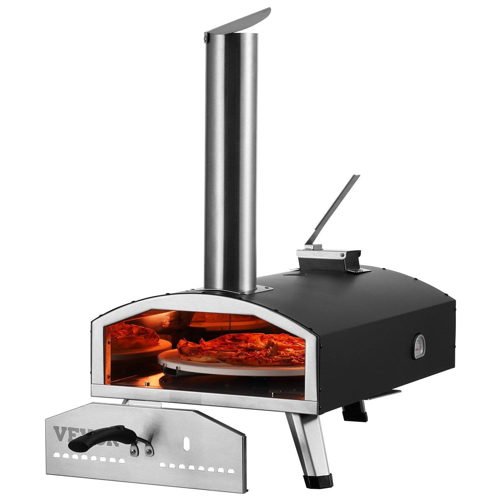 BBQs & Accessories: VEVOR Outdoor Pizza Oven, 12" Wood Fired Pizza Ovens, Pellet Pizza Stove with Built-in Thermometer, with Thickened Cordierite, Rotating Pizza Stone, Carry Bag, Shovel,  Portable Pizza Maker for Outside Backyard Patio Camping Black