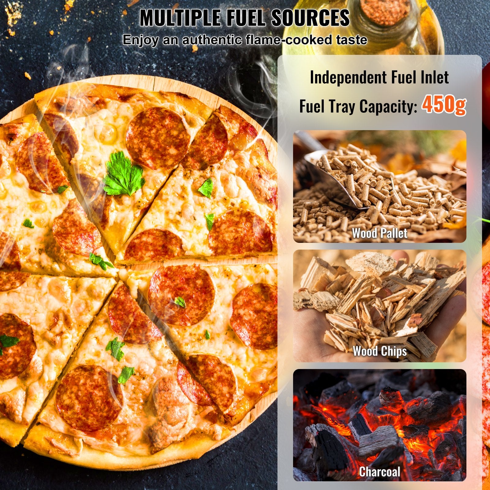 BBQs & Accessories: VEVOR Outdoor Pizza Oven, 12" Wood Fired Pizza Ovens, Pellet Pizza Stove with Built-in Thermometer, with Thickened Cordierite, Rotating Pizza Stone, Carry Bag, Shovel,  Portable Pizza Maker for Outside Backyard Patio Camping Black