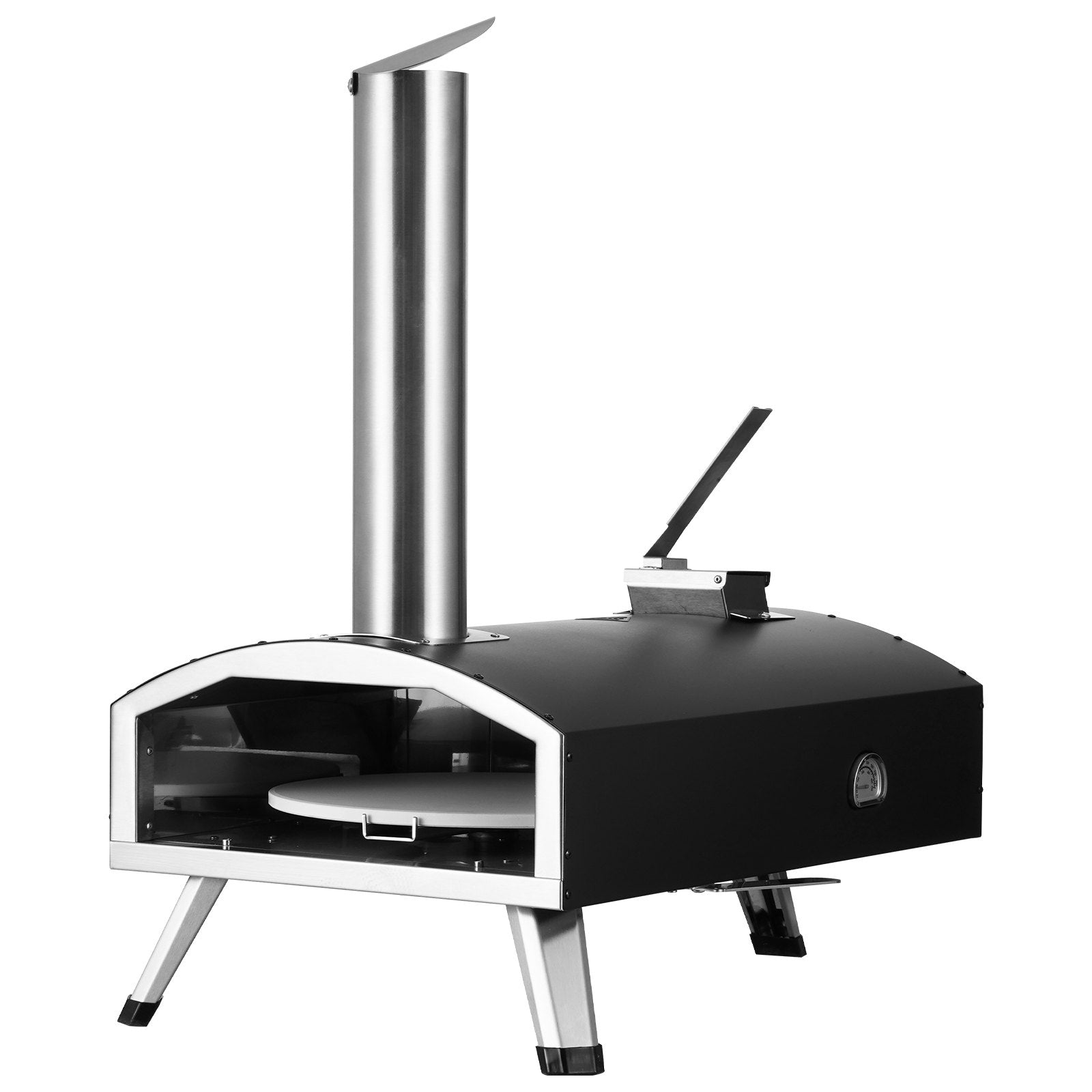 BBQs & Accessories: VEVOR Outdoor Pizza Oven, 12" Wood Fired Pizza Ovens, Pellet Pizza Stove with Built-in Thermometer, with Thickened Cordierite, Rotating Pizza Stone, Carry Bag, Shovel,  Portable Pizza Maker for Outside Backyard Patio Camping Black