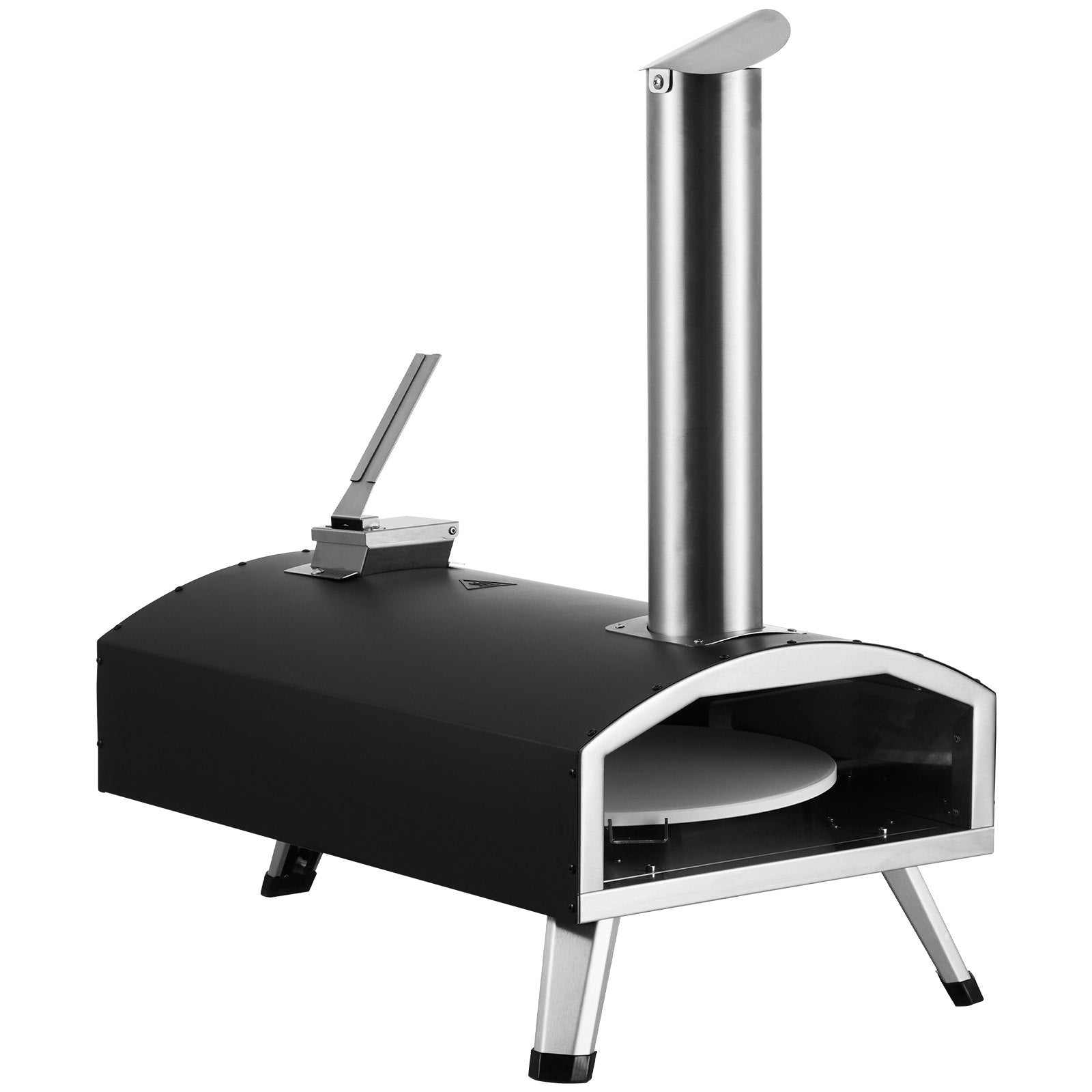 BBQs & Accessories: VEVOR Outdoor Pizza Oven, 12" Wood Fired Pizza Ovens, Pellet Pizza Stove with Built-in Thermometer, with Thickened Cordierite, Rotating Pizza Stone, Carry Bag, Shovel,  Portable Pizza Maker for Outside Backyard Patio Camping Black
