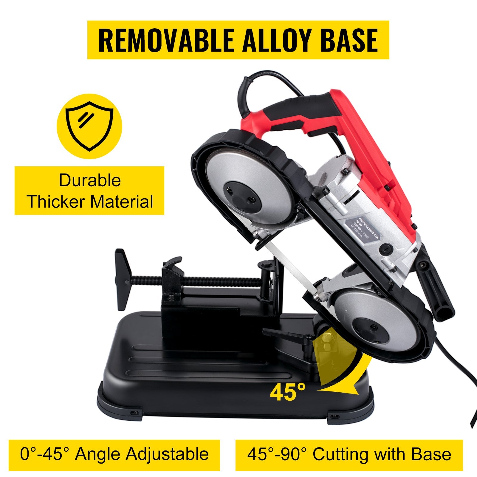 Portable Band Saw,with Removable Alloy Steel Base Cordless Band Saw,127mm Cutting Capacity Hand held Band Saw,Variable Speed Portable Bandsaw, 10Amp Motor Deep Cut Band saw for Metal Wood