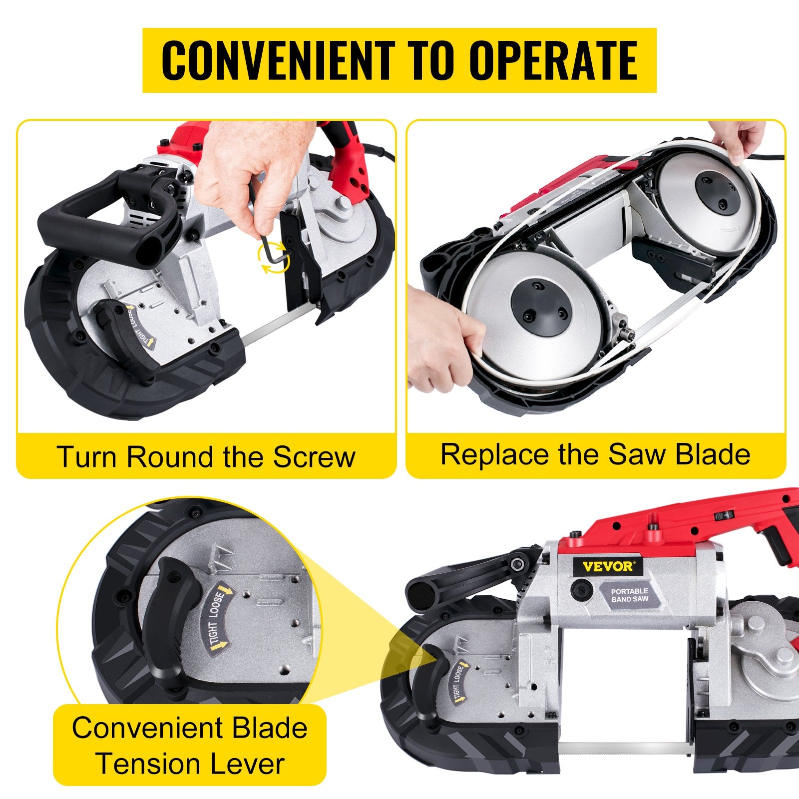 Portable Band Saw,with Removable Alloy Steel Base Cordless Band Saw,127mm Cutting Capacity Hand held Band Saw,Variable Speed Portable Bandsaw, 10Amp Motor Deep Cut Band saw for Metal Wood