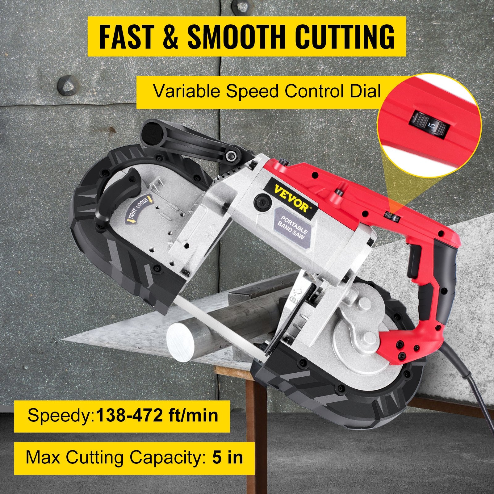 Gardening Tools: VEVOR Variable-Speed 127mm Deep Cut Portable Band Saw 220V 10Amp Motor Handheld