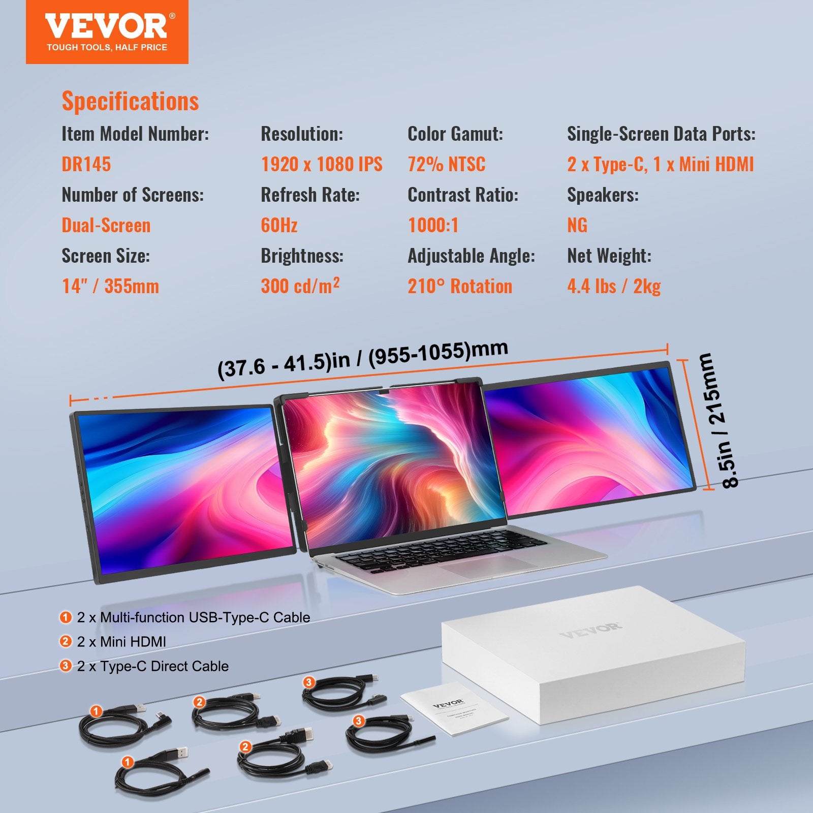 Laptop Screen Extender 14" HD 1080P Portable Monitor for 13"-17" Laptop