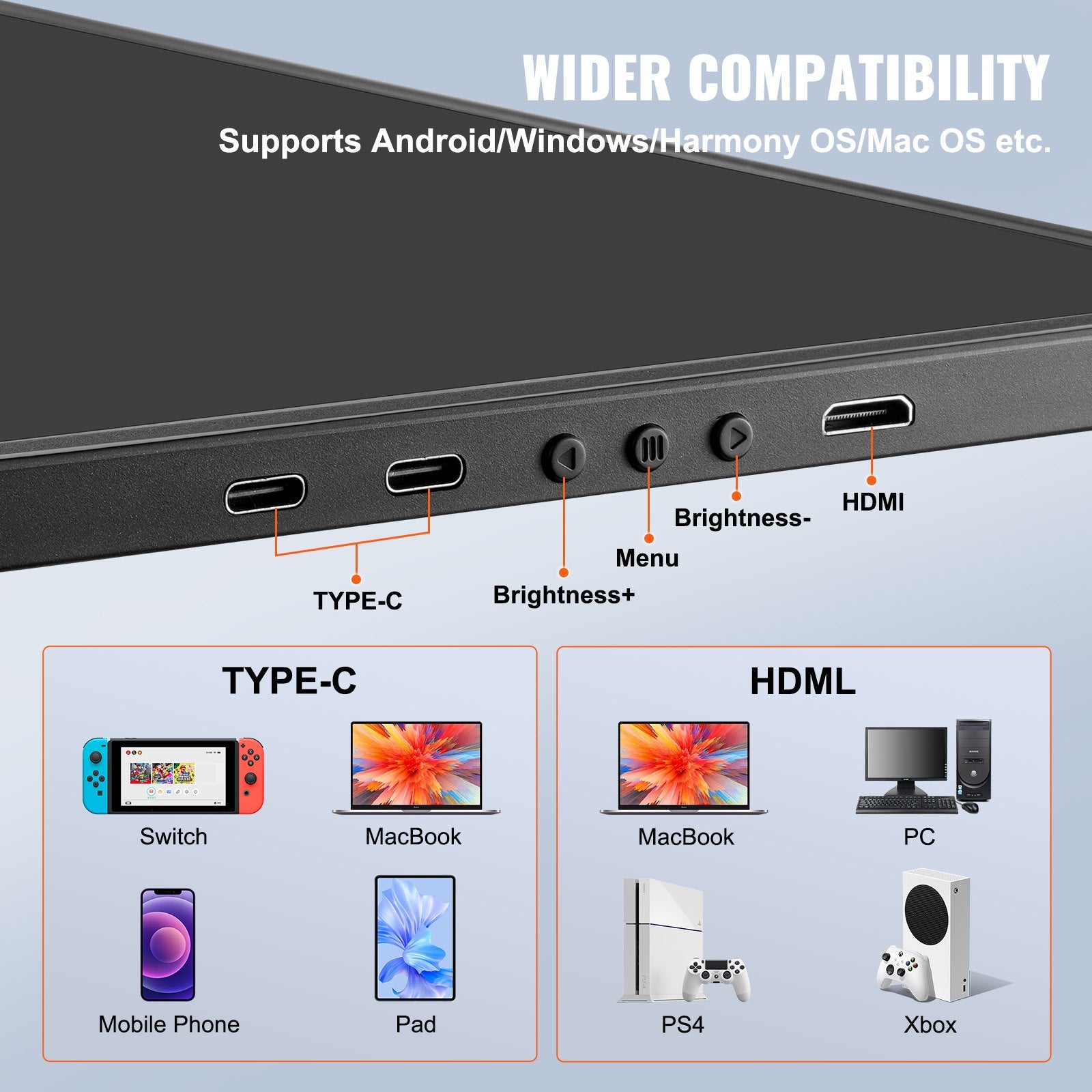 Laptop Screen Extender 14in HD 1080P Portable Monitor for 13"-17" Laptop