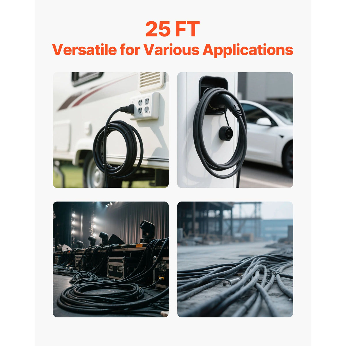 7.62 m 6AWG Portable Power Cable (4 Conductor), Heavy Duty 600V SOOW Electrical Power Cable, Industrial Grade Electric Wire, Premium CPE Rubber Jacket, Copper Extension Cord for Welder Machine