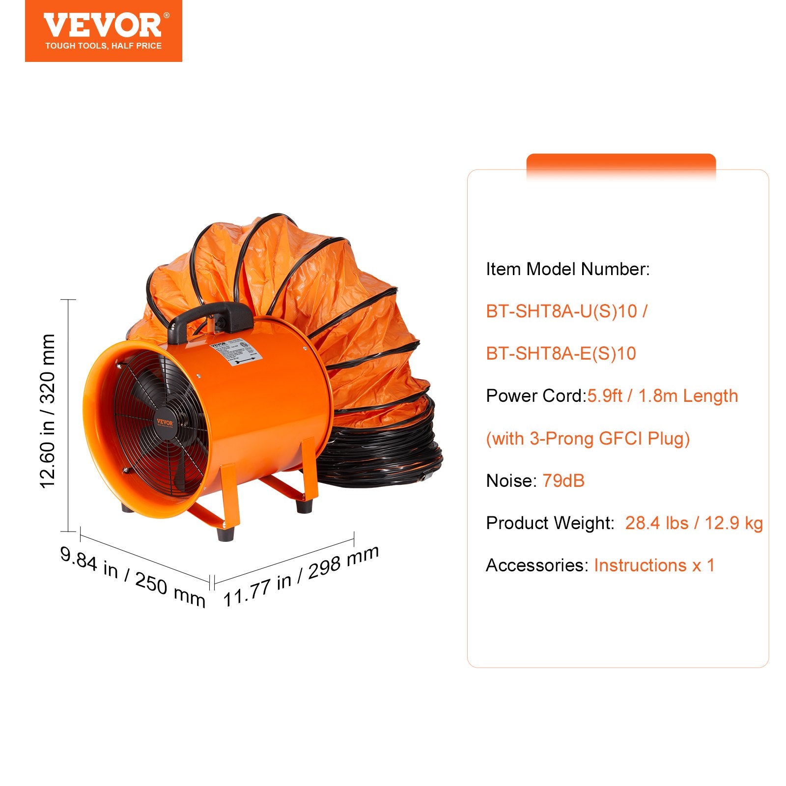 Desktops & Accessories: VEVOR Portable Ventilator, 203.2mm/8inch Heavy Duty Cylinder Fan with 10m Duct Hose, 145W Strong Shop Exhaust Blower 1020CFM, Industrial Utility Blower for Sucking Dust, Smoke, Smoke Home/Workplace