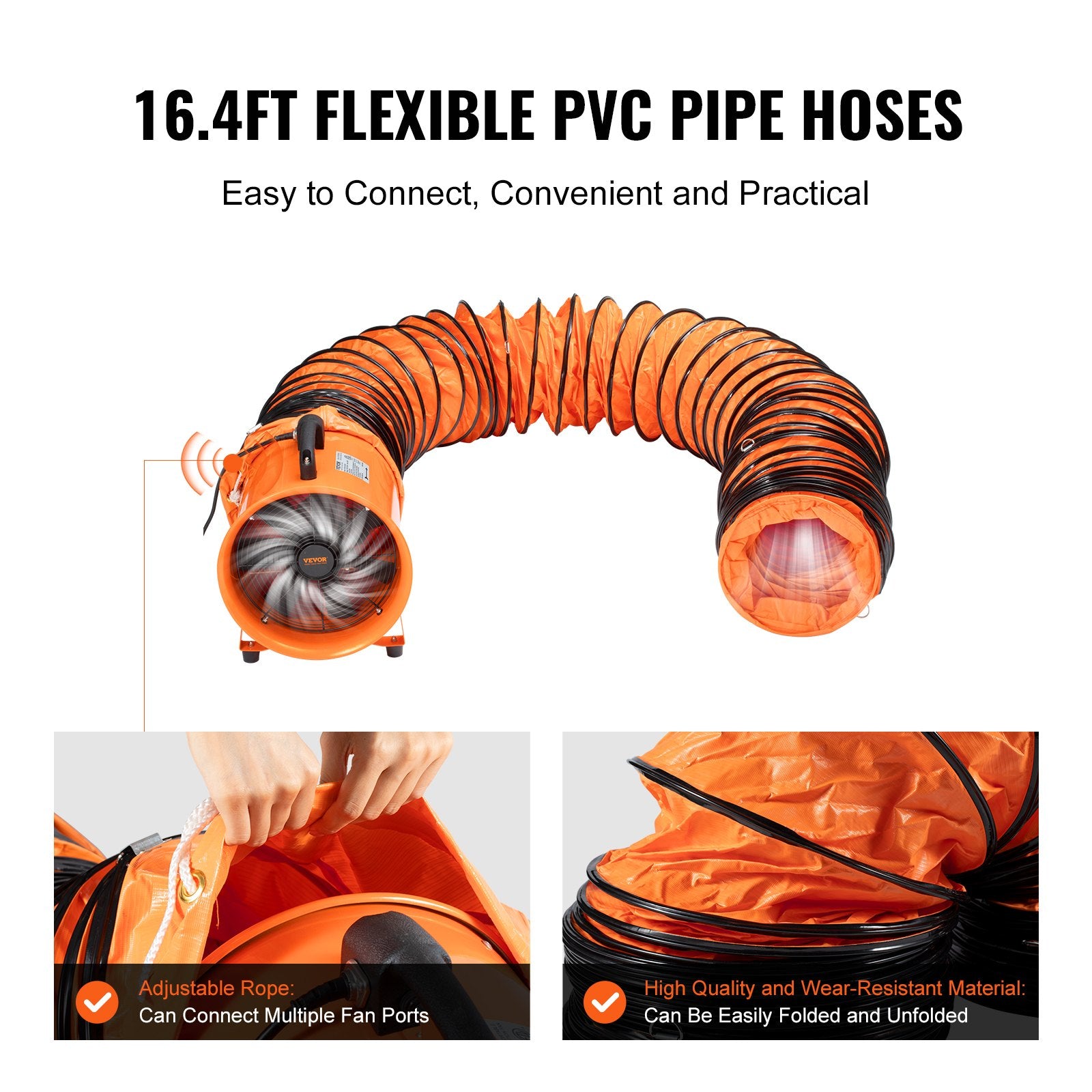 Desktops & Accessories: VEVOR Portable Ventilator, 254mm/10inch Heavy Duty Cylinder Fan with 5m Duct Hose, 255W Strong Shop Exhaust Blower 1720CFM, Industrial Utility Blower for Sucking Dust, Smoke, Smoke Home/Workplace