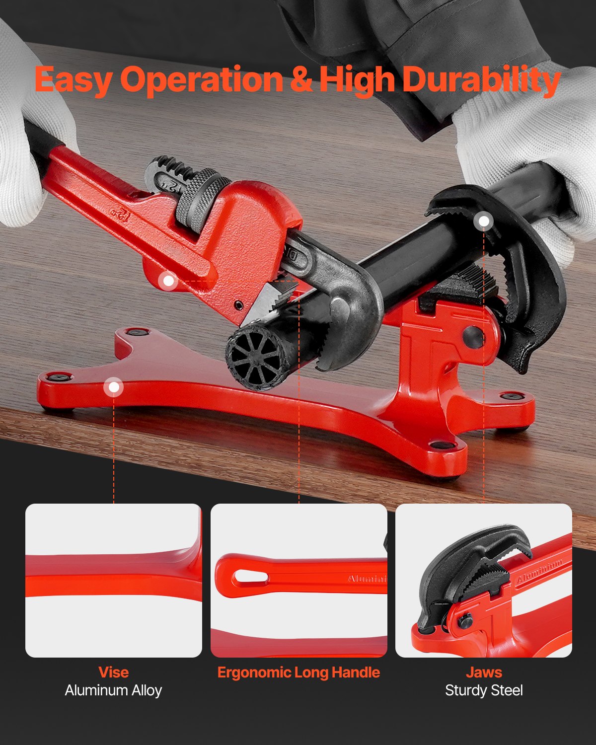 Portable Pipe Vise, Lightweight Aluminum Pipe Vise with 1/8" to 1-1/2" Clamping Capacity, Ideal for Onsite Plumbing Installation, Repair, and Maintenance