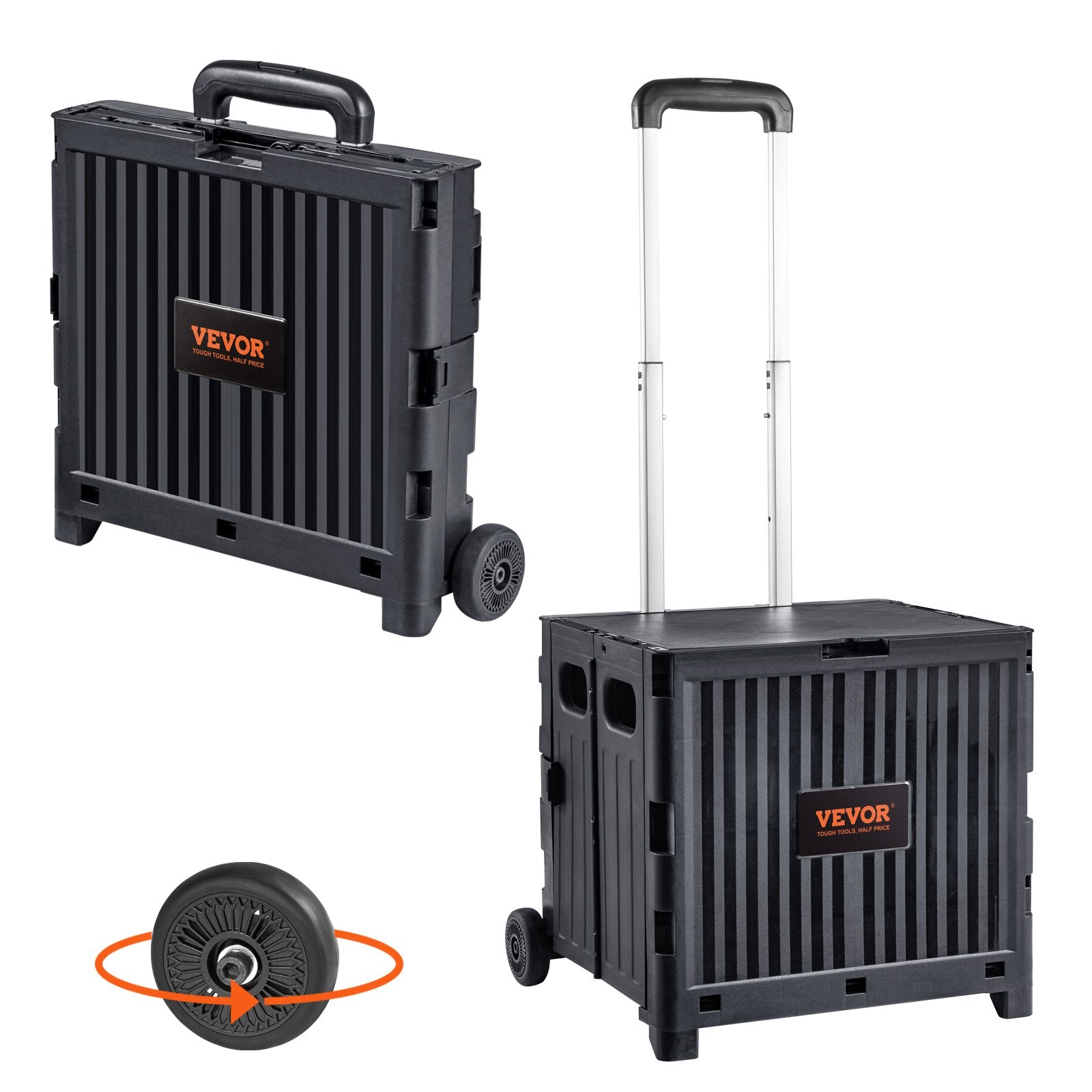 Cat Carriers & Crates: VEVOR Foldable Utility Cart, 36 kg Load Capacity, Folding Portable Rolling Crate Handcart with Durable Heavy Duty Telescoping Handle and 2 Wheels for Travel Shopping Moving Luggage Office Use, Black