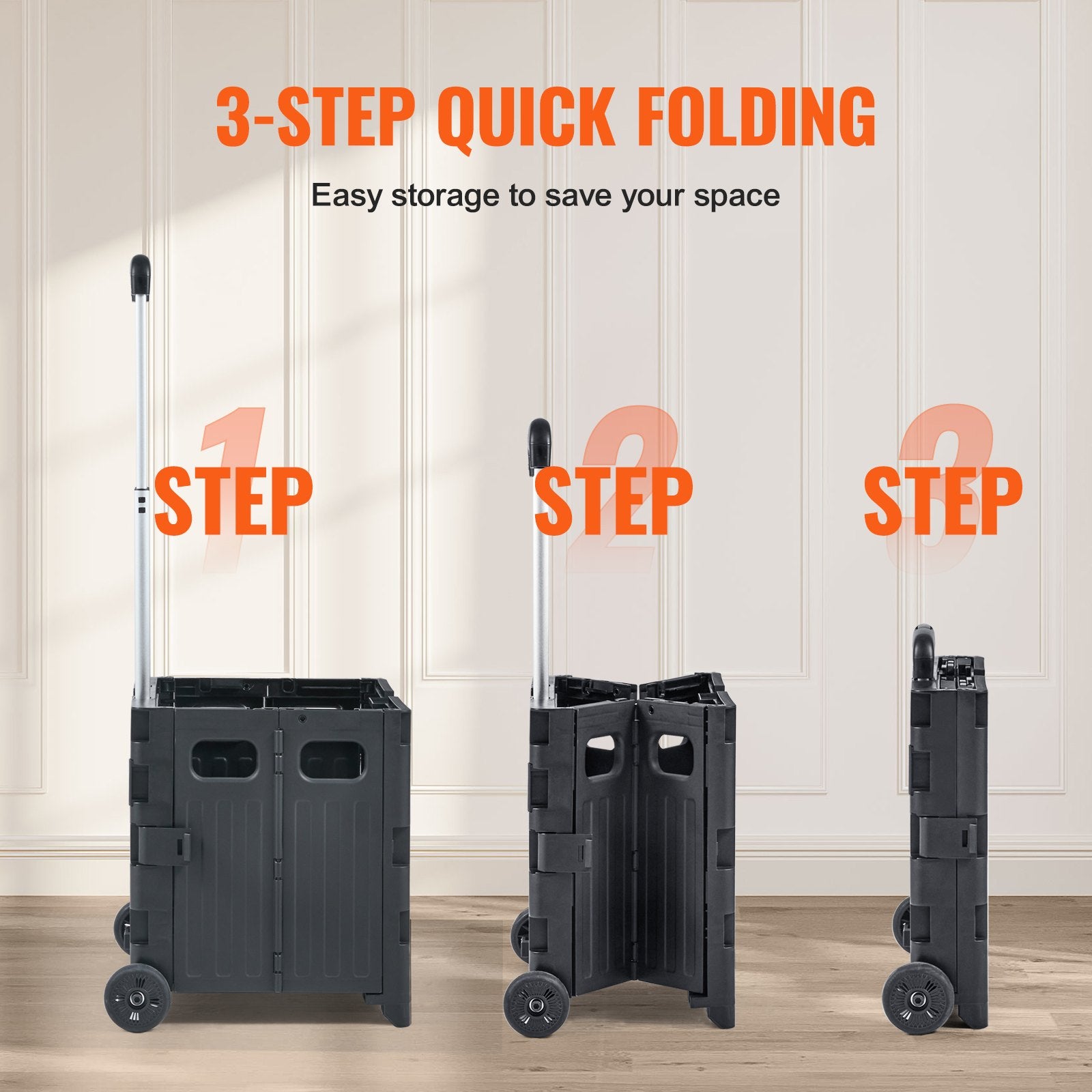 Cat Carriers & Crates: VEVOR Foldable Utility Cart, 36 kg Load Capacity, Folding Portable Rolling Crate Handcart with Durable Heavy Duty Telescoping Handle and 2 Wheels for Travel Shopping Moving Luggage Office Use, Black