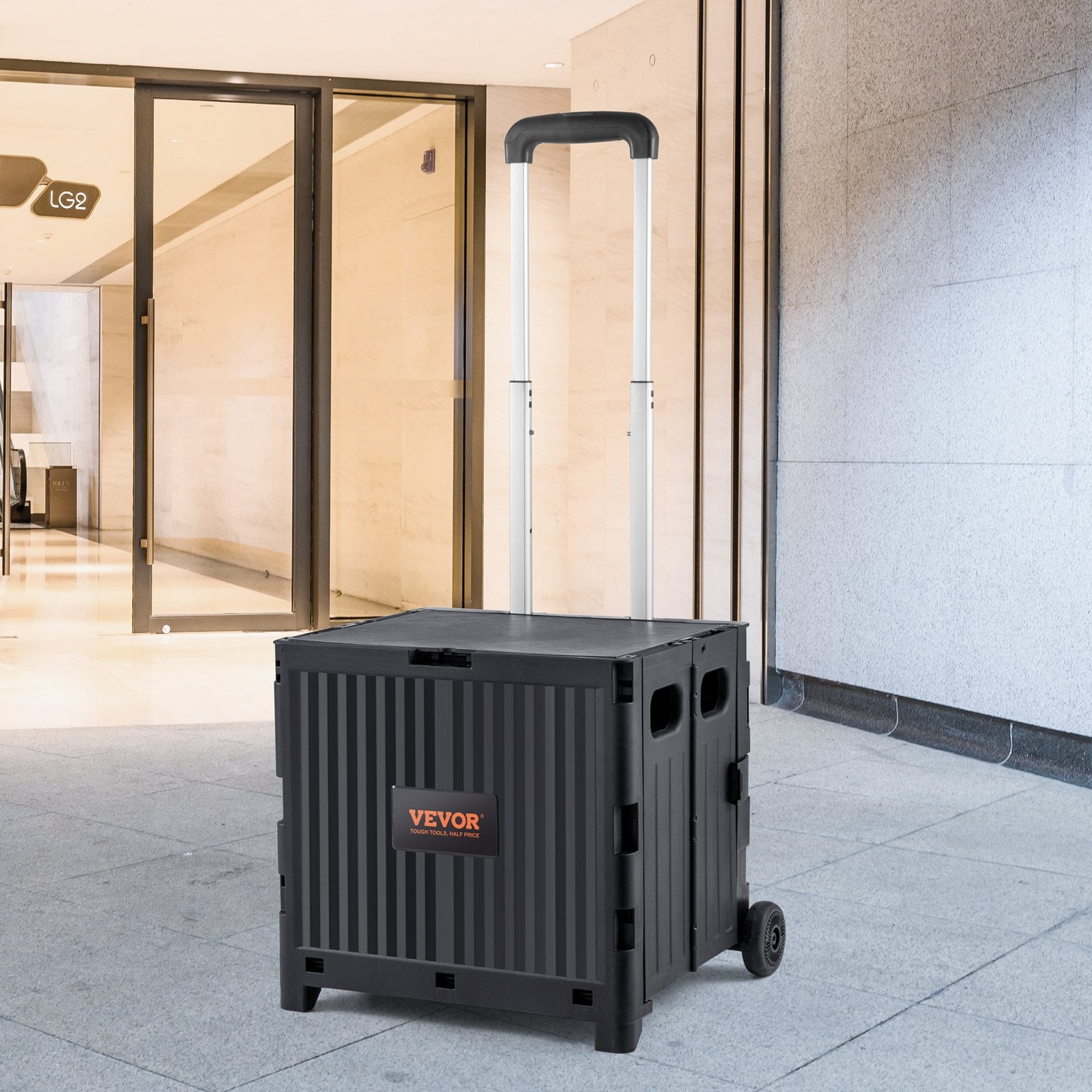 Cat Carriers & Crates: VEVOR Foldable Utility Cart, 36 kg Load Capacity, Folding Portable Rolling Crate Handcart with Durable Heavy Duty Telescoping Handle and 2 Wheels for Travel Shopping Moving Luggage Office Use, Black
