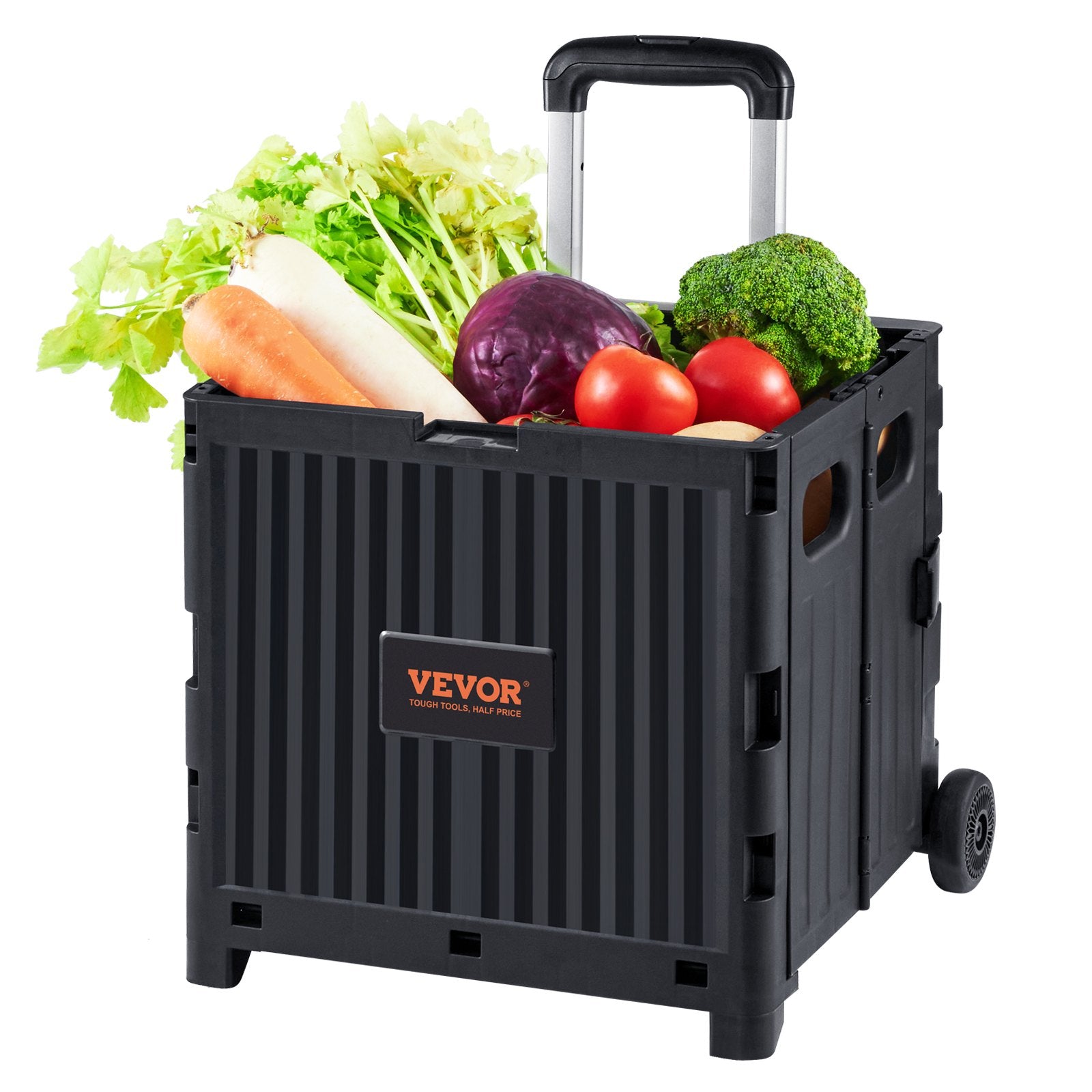 Cat Carriers & Crates: VEVOR Foldable Utility Cart, 36 kg Load Capacity, Folding Portable Rolling Crate Handcart with Durable Heavy Duty Telescoping Handle and 2 Wheels for Travel Shopping Moving Luggage Office Use, Black