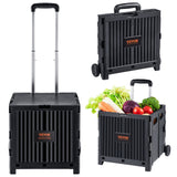 Cat Carriers & Crates: VEVOR Foldable Utility Cart, 36 kg Load Capacity, Folding Portable Rolling Crate Handcart with Durable Heavy Duty Telescoping Handle and 2 Wheels for Travel Shopping Moving Luggage Office Use, Black
