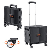 Cat Carriers & Crates: VEVOR Foldable Utility Cart, 50 kg Load Capacity, Folding Portable Rolling Crate Handcart with Heavy Duty Telescoping Handle and 4 Rotate Wheels for Travel Shopping Moving Luggage Office Use, Black