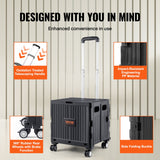 Cat Carriers & Crates: VEVOR Foldable Utility Cart, 50 kg Load Capacity, Folding Portable Rolling Crate Handcart with Heavy Duty Telescoping Handle and 4 Rotate Wheels for Travel Shopping Moving Luggage Office Use, Black