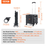 Cat Carriers & Crates: VEVOR Foldable Utility Cart, 50 kg Load Capacity, Folding Portable Rolling Crate Handcart with Heavy Duty Telescoping Handle and 4 Rotate Wheels for Travel Shopping Moving Luggage Office Use, Black