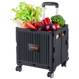 Cat Carriers & Crates: VEVOR Foldable Utility Cart, 50 kg Load Capacity, Folding Portable Rolling Crate Handcart with Heavy Duty Telescoping Handle and 4 Rotate Wheels for Travel Shopping Moving Luggage Office Use, Black