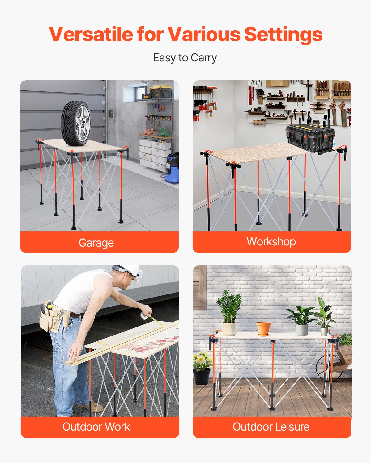 Work Benches: VEVOR Portable Folding Workstand 1267 x 665 mm Collapsible Work Stand 1135 kg