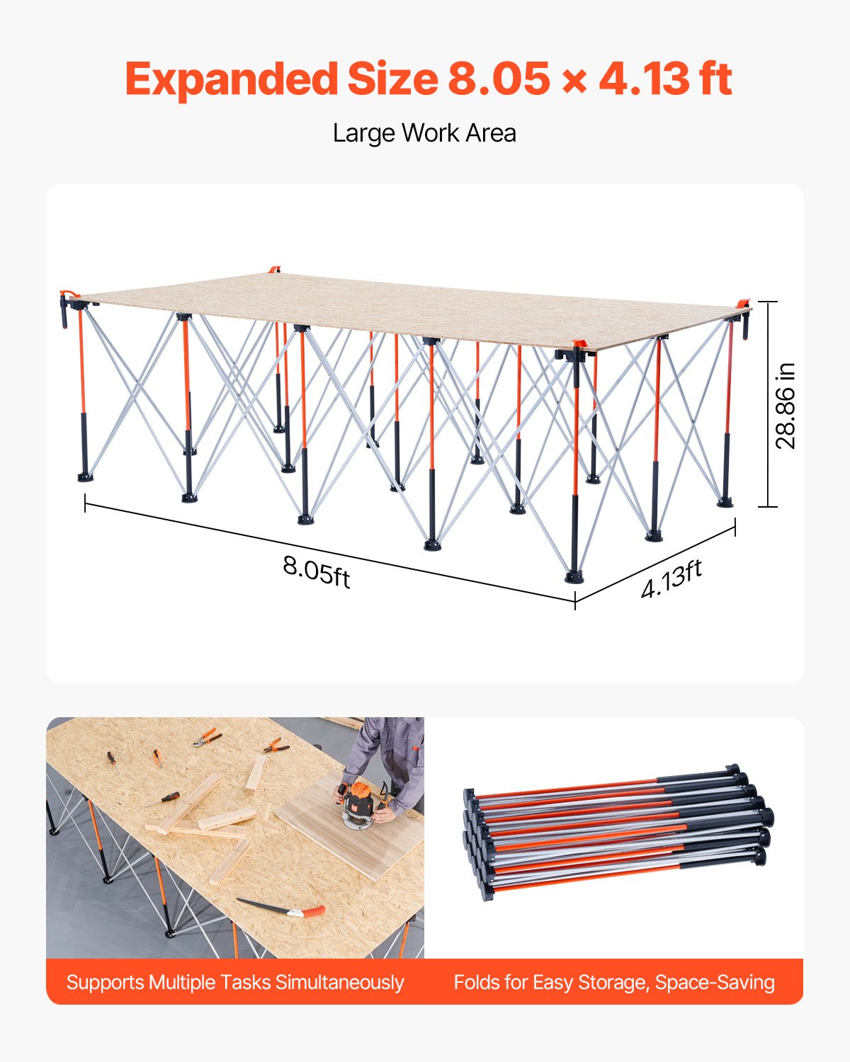 Work Benches: VEVOR Portable Folding Workstand 2455 x 1260 mm Collapsible Work Stand 2724 kg