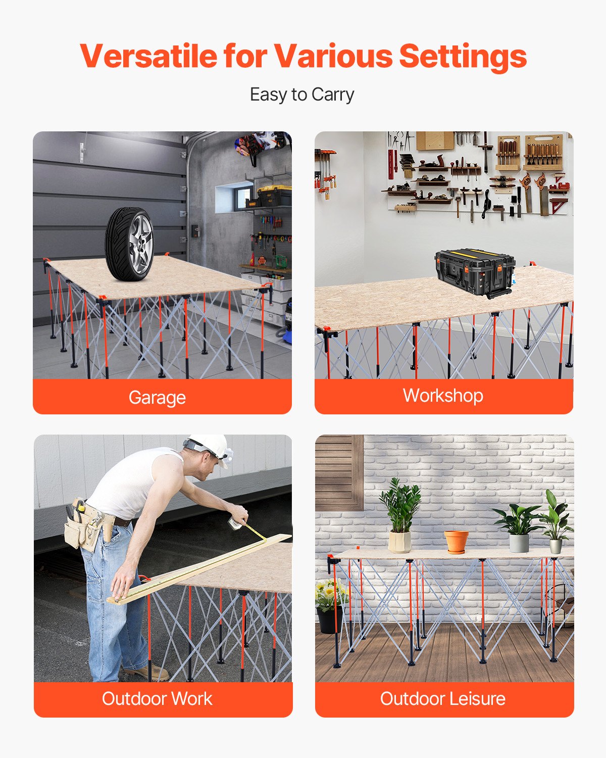 Work Benches: VEVOR Portable Folding Workstand 2455 x 1260 mm Collapsible Work Stand 2724 kg