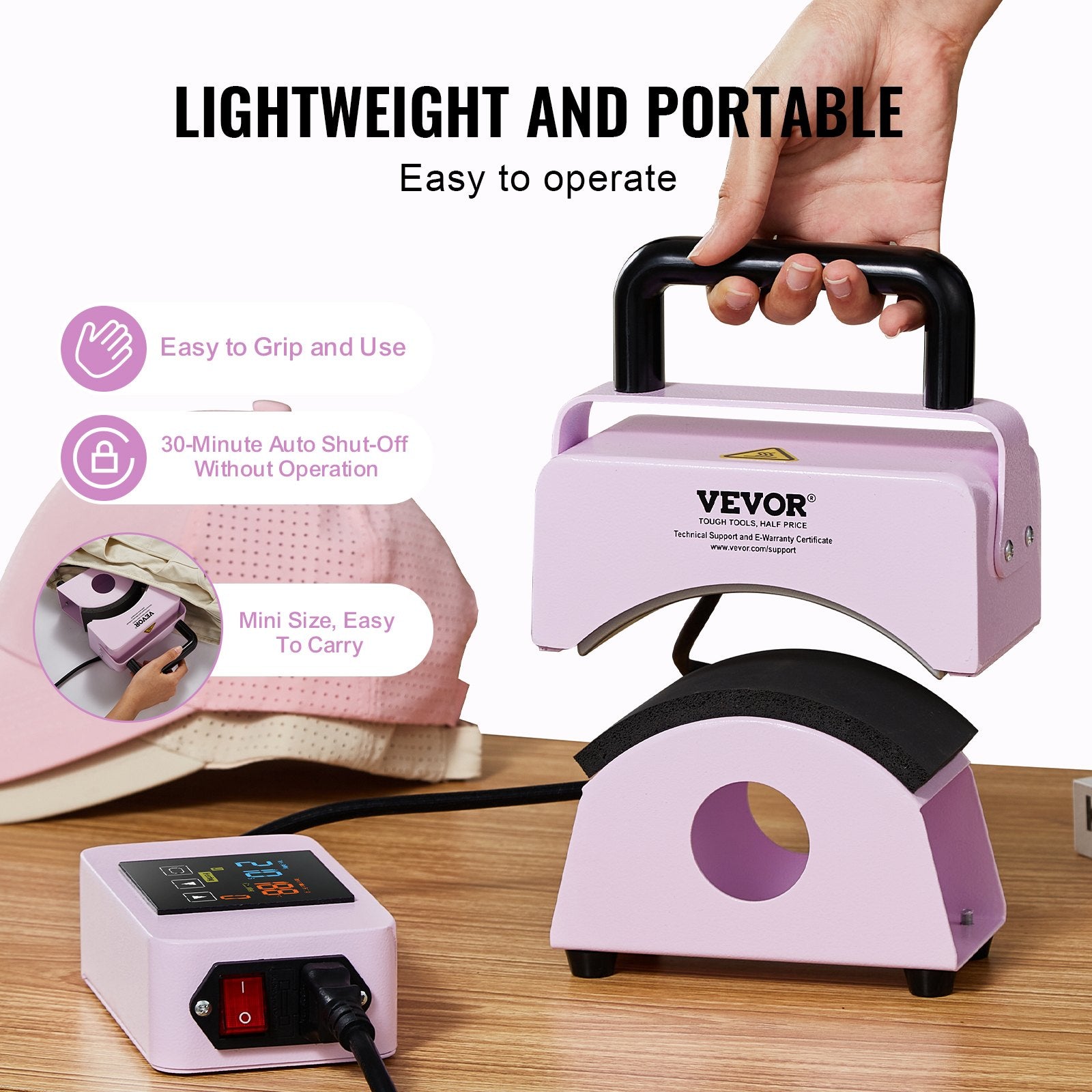 Hat Press Machine Mini Hat Heat Press for Caps 5.9x3.15 inch Plate Purple