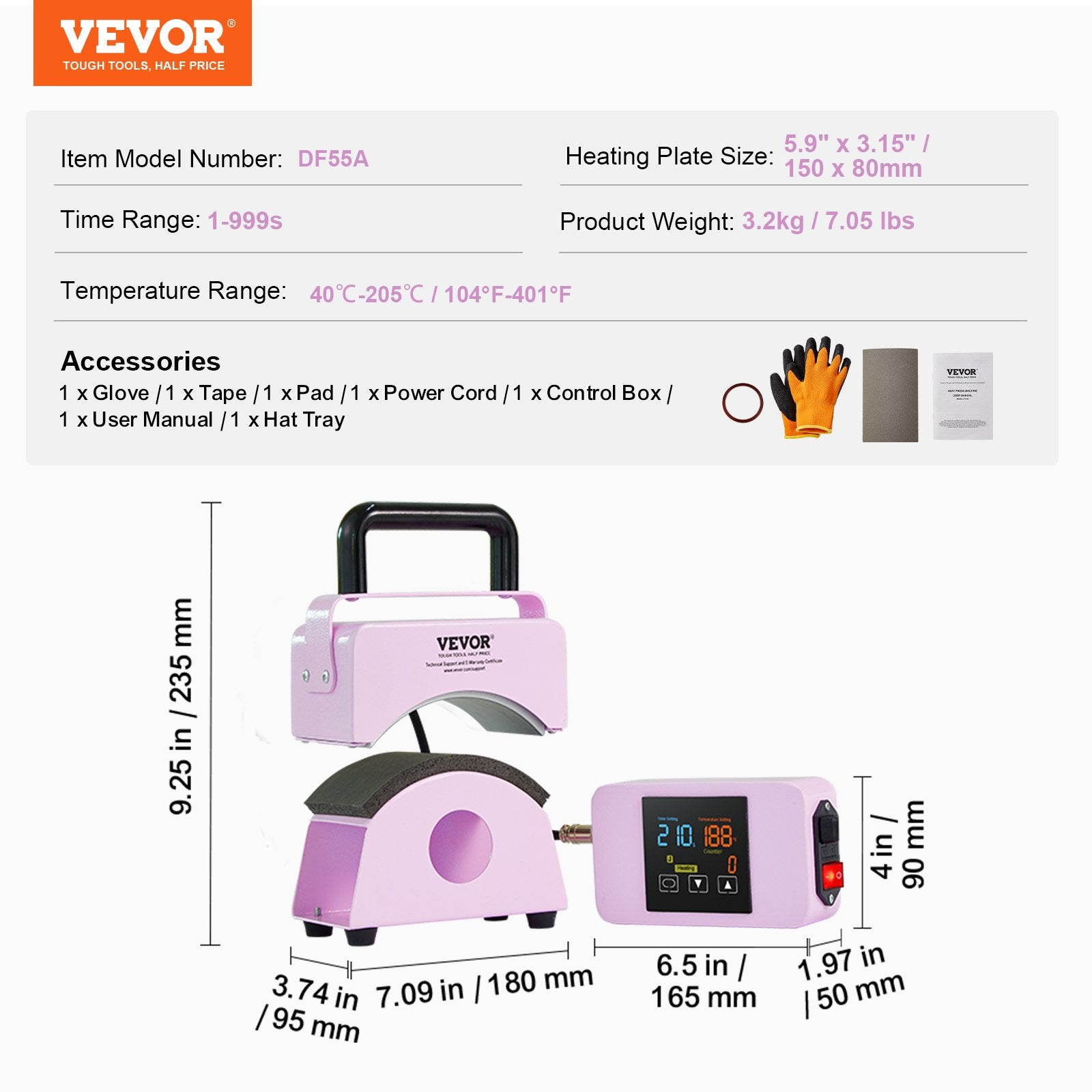 Hat Press Machine Mini Hat Heat Press for Caps 5.9x3.15 inch Plate Purple