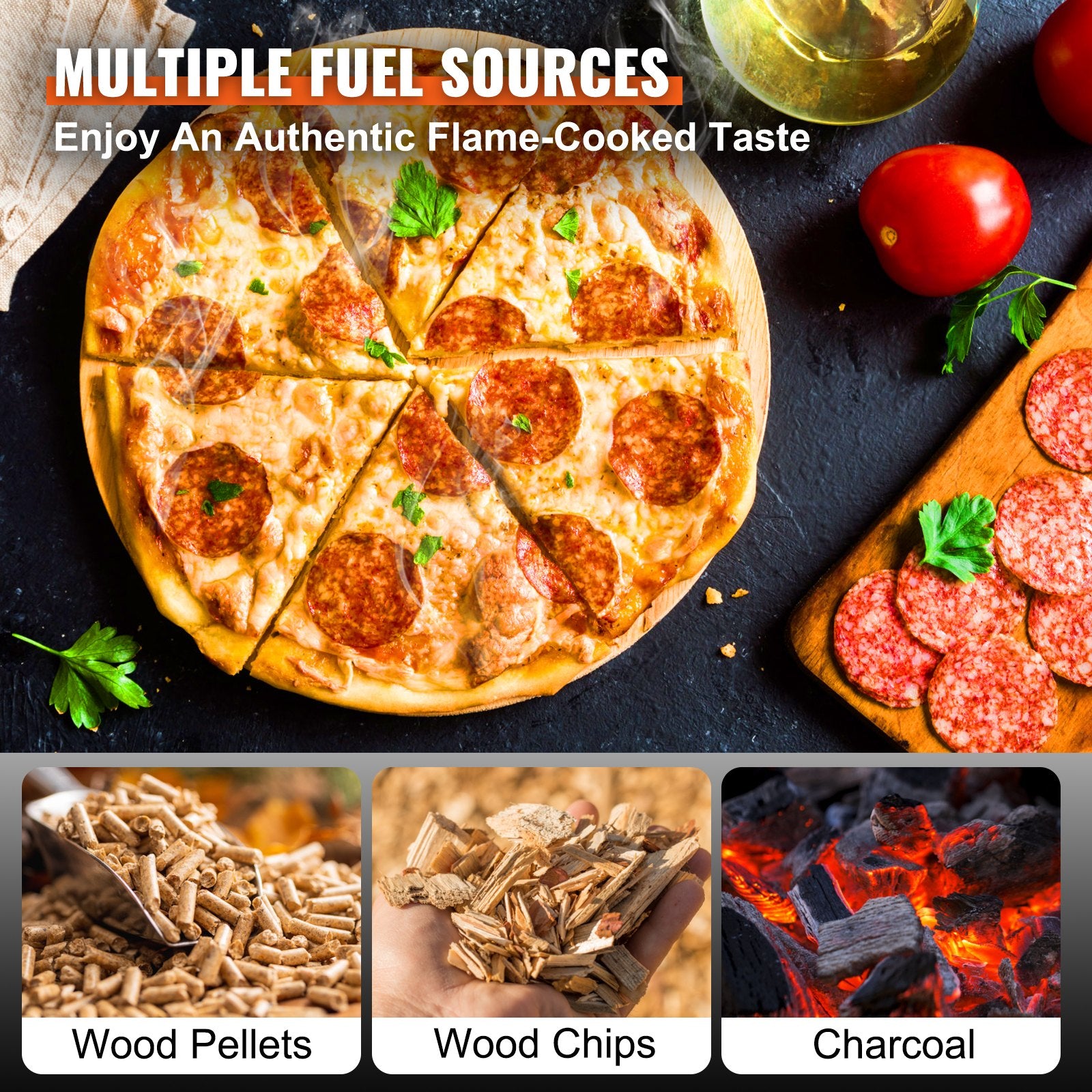 BBQs & Accessories: VEVOR Outdoor Pizza Oven, 12-inch, Wood Pellet and Charcoal Fired Pizza Maker, Portable Outside Stainless Steel Pizza Grill with Pizza Stone, Waterproof Cover, Shovel, Wood Burner for Backyard Camping