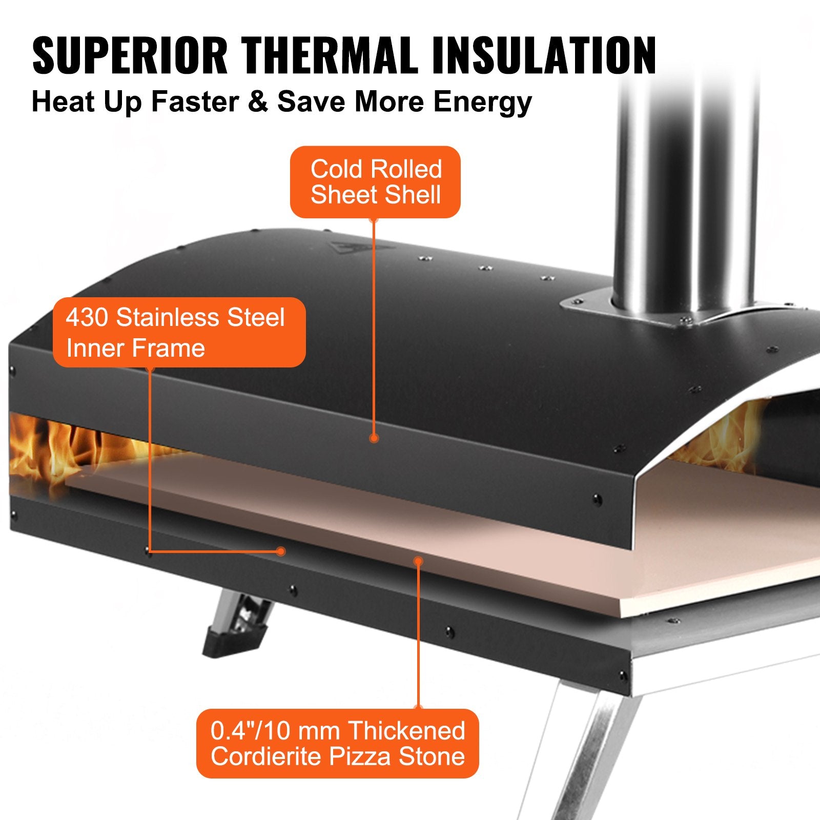 BBQs & Accessories: VEVOR Outdoor Pizza Oven, 12-inch, Wood Pellet and Charcoal Fired Pizza Maker, Portable Outside Stainless Steel Pizza Grill with Pizza Stone, Waterproof Cover, Shovel, Wood Burner for Backyard Camping