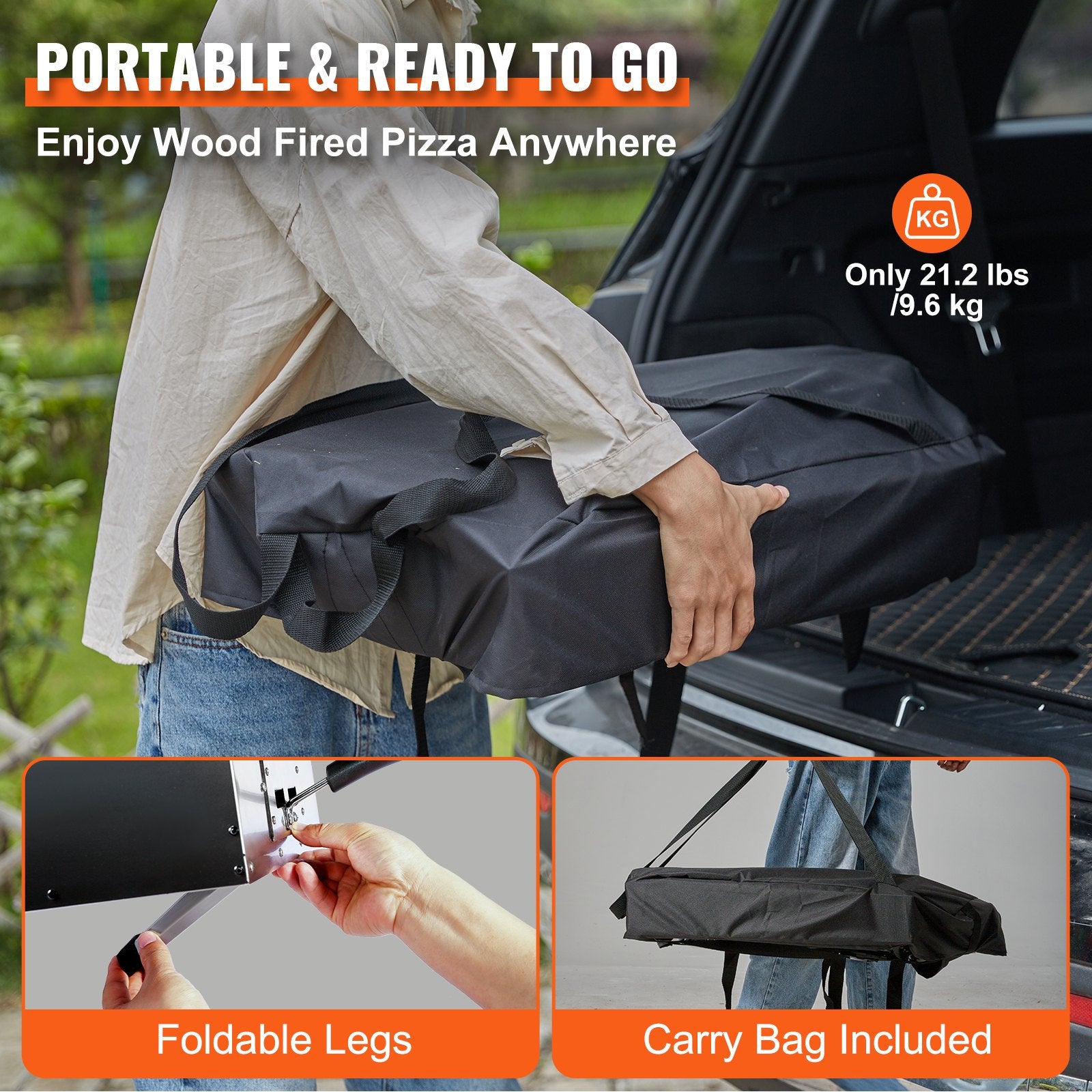BBQs & Accessories: VEVOR Outdoor Pizza Oven, 12-inch, Wood Pellet and Charcoal Fired Pizza Maker, Portable Outside Stainless Steel Pizza Grill with Pizza Stone, Waterproof Cover, Shovel, Wood Burner for Backyard Camping