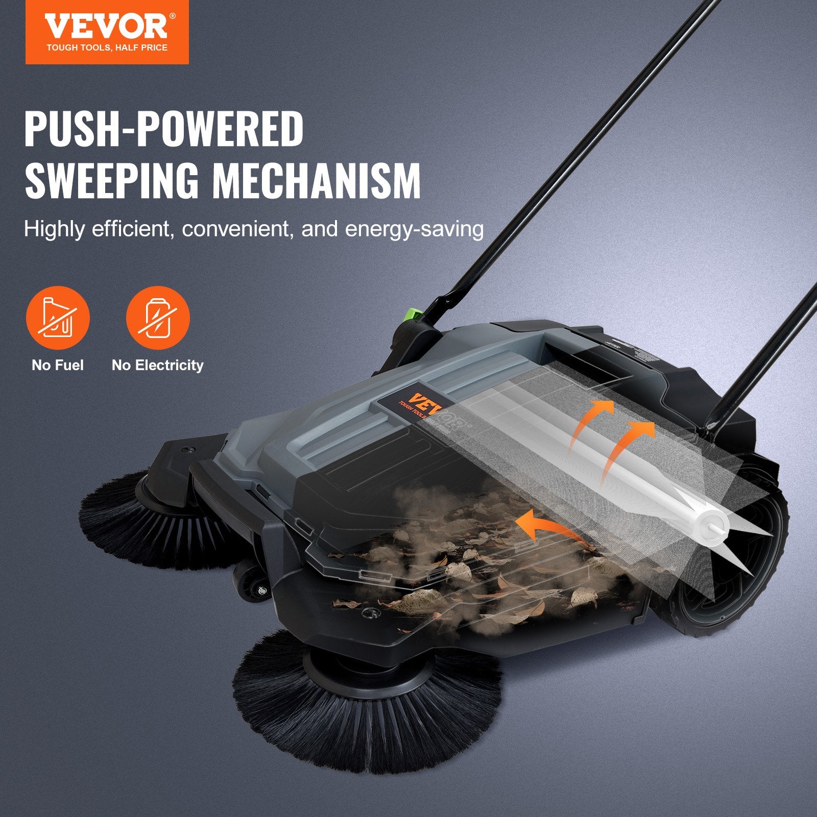 Pedal Bins: VEVOR Walk-behind Hand Push Floor Sweeper 25.6" Width 5 Gallon Waste Container