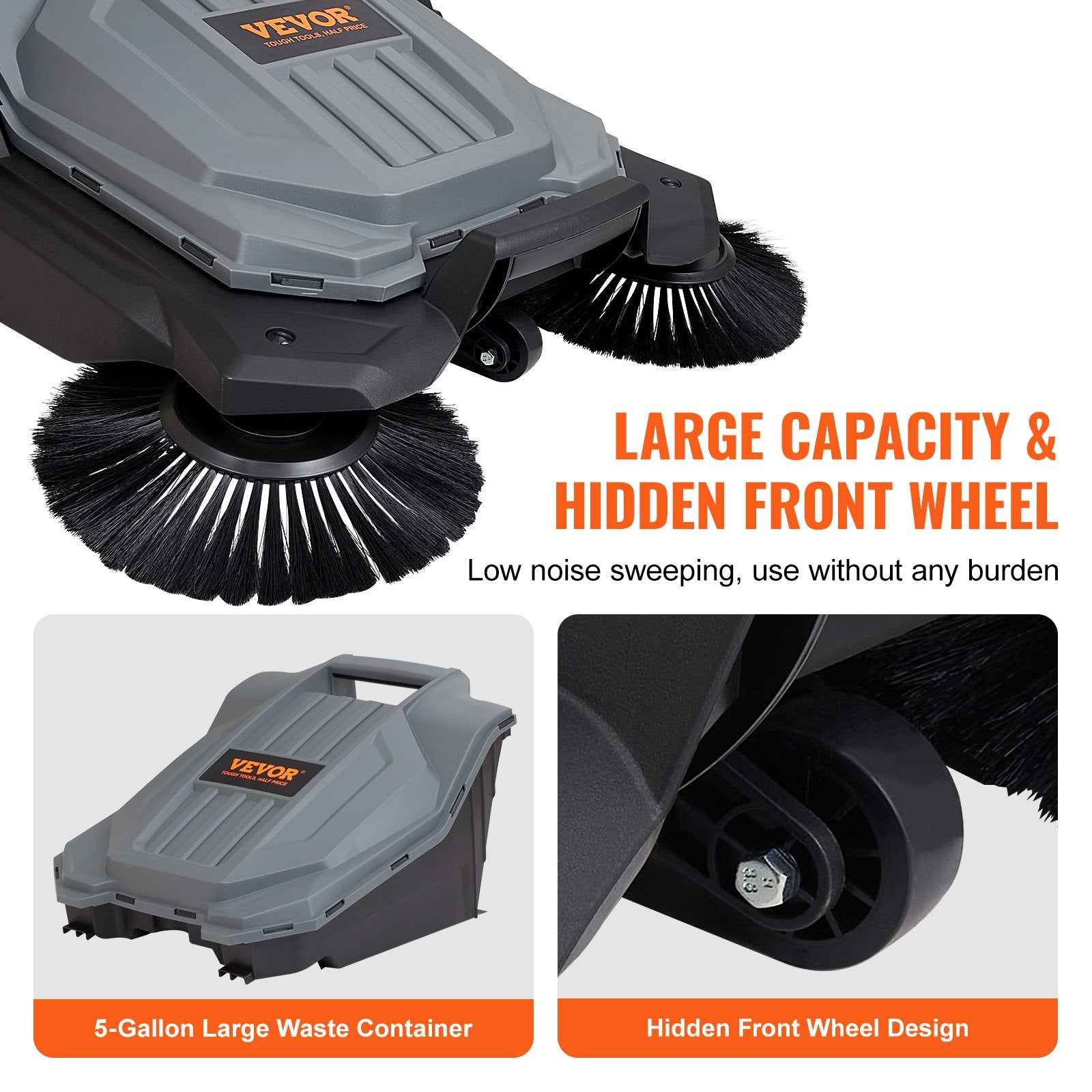 Pedal Bins: VEVOR Walk-behind Hand Push Floor Sweeper 25.6" Width 5 Gallon Waste Container