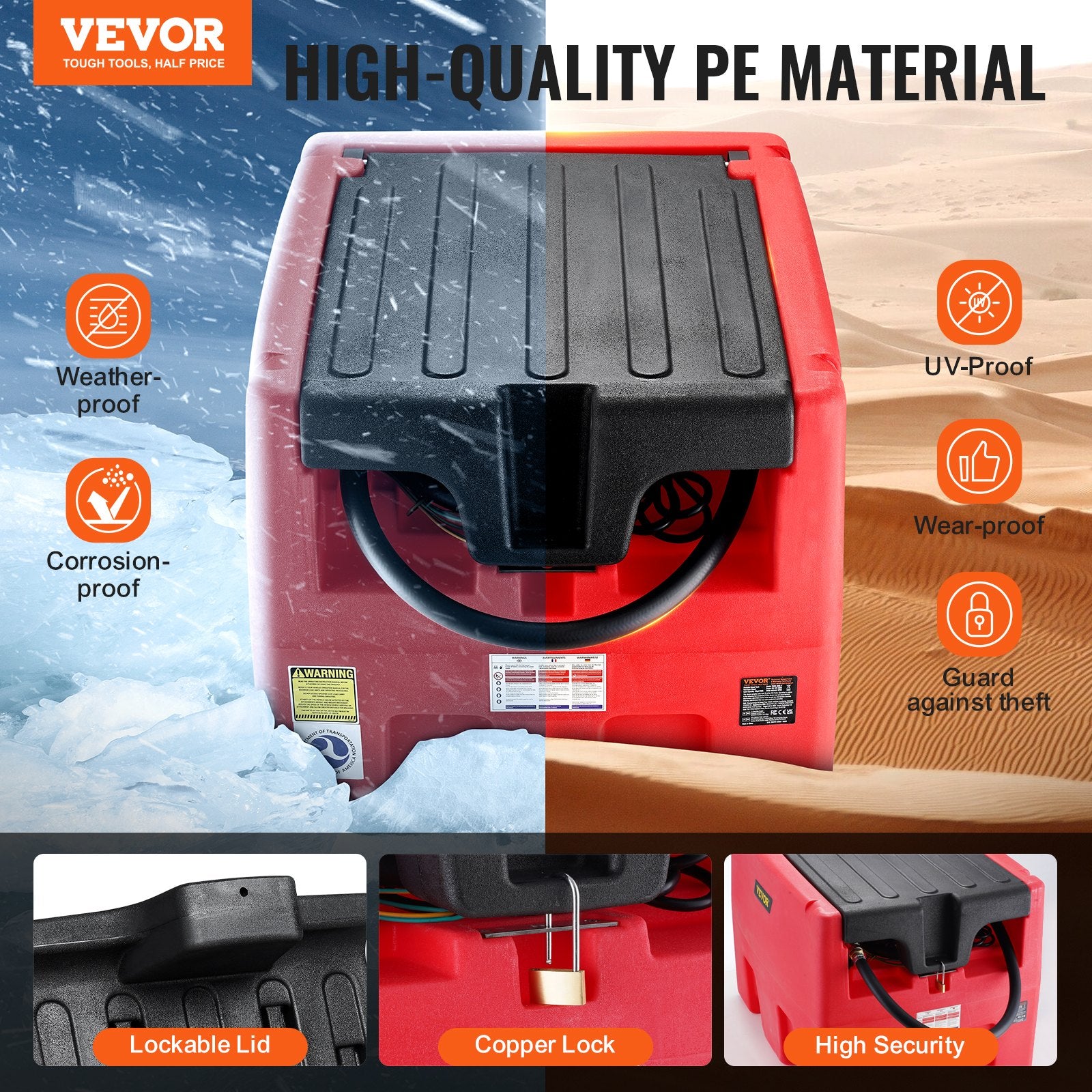 Portable Diesel & Gasoline Tank, 182L, 10.6 GPM Flow Rate, Diesel Fuel Tank with Electric Transfer Pump, 4 m Hose, Auto Fueling Nozzle, Diesel Transfer Tank for Easy Fuel Transportation, Red
