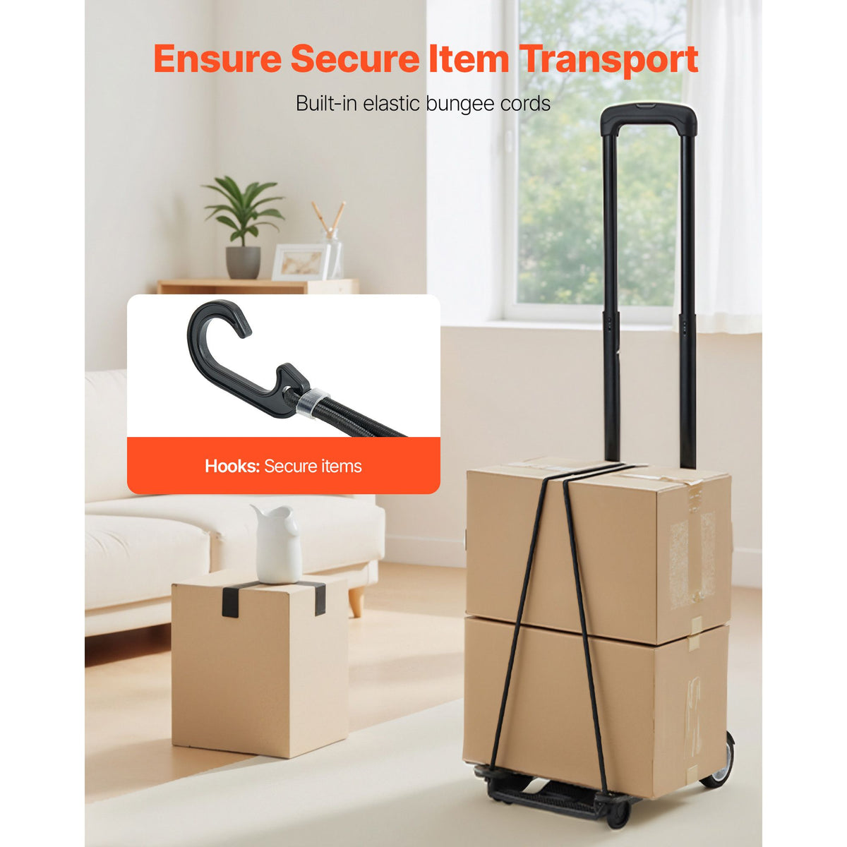 Folding Hand Truck, 49.9 kg Load Capacity, Collapsible Luggage Cart with 2 Wheels & 1 Elastic Rope, Utility Dolly Platform Cart for Airport Travel Furniture Luggage Office Moving, Black