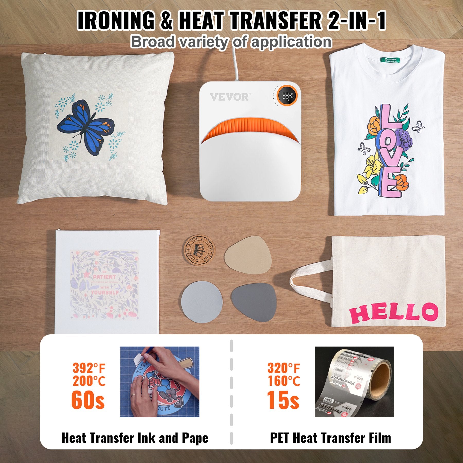 Men's Tops & T-shirts: VEVOR Heat Press 12 x 10 in Portable Easy Press Sublimation Transfer DIY T-shirt