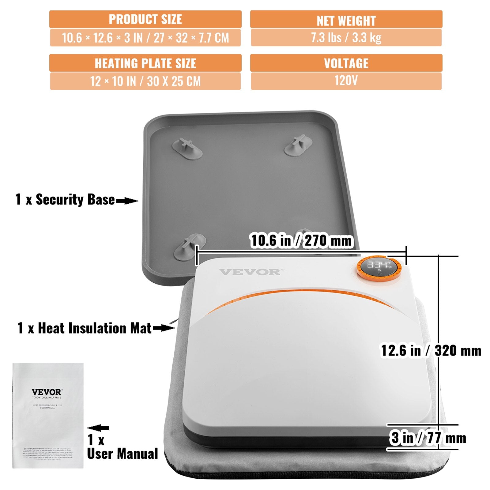 Men's Tops & T-shirts: VEVOR Heat Press 12 x 10 in Portable Easy Press Sublimation Transfer DIY T-shirt