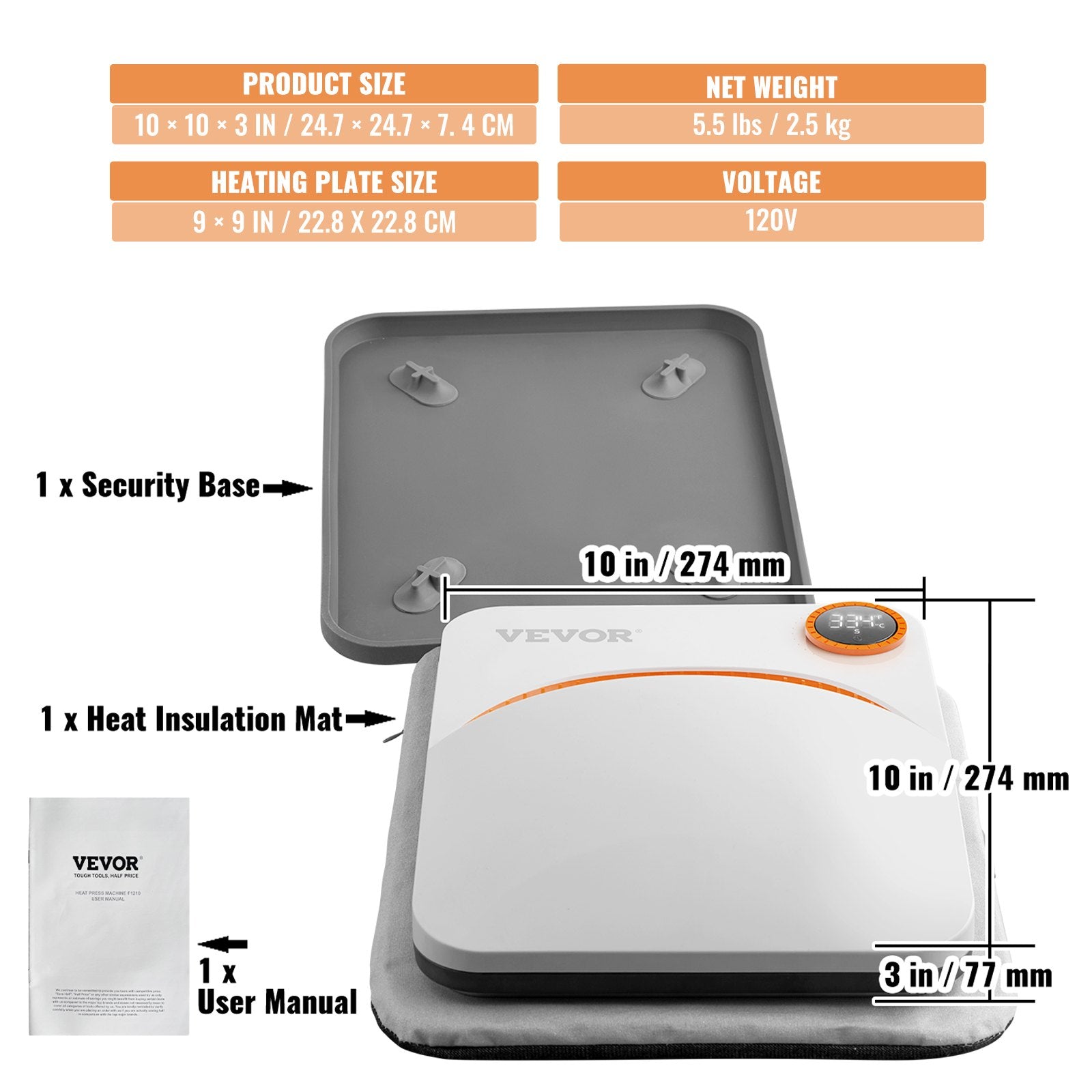 Men's Tops & T-shirts: VEVOR Heat Press 9 x 9 in Portable Easy Press Sublimation Transfer DIY T-shirt