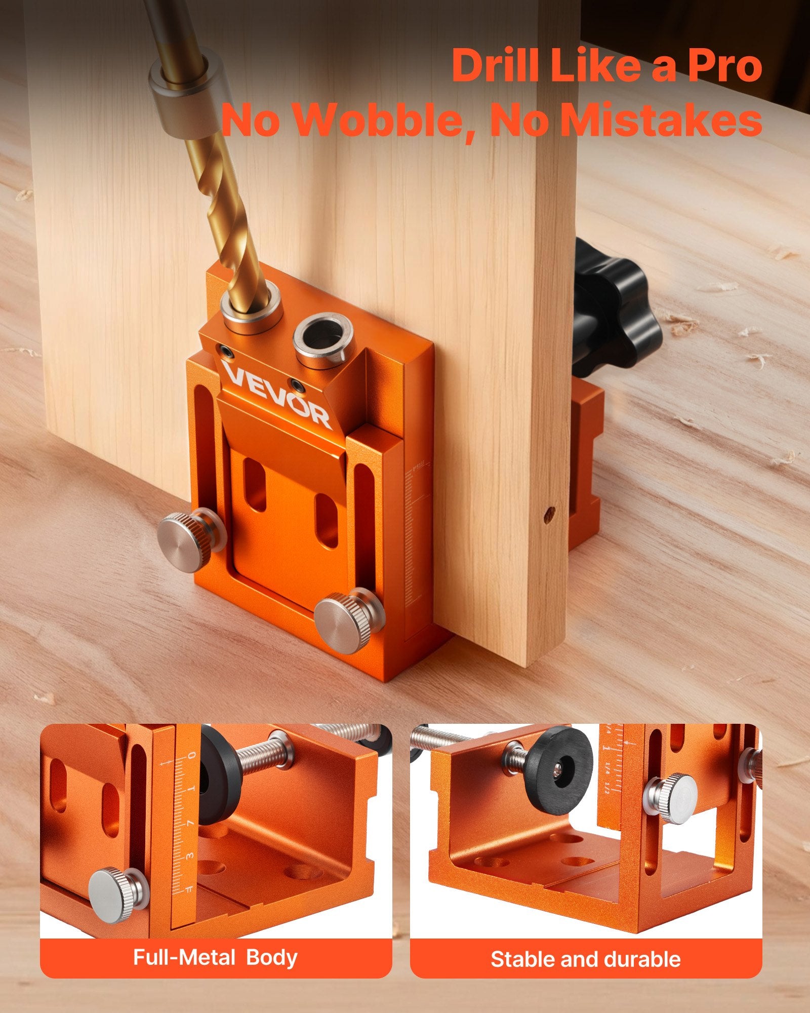 Air Pumps: VEVOR Pocket Hole Jig Kit, 12 mm to 48 mm Adjustable, Jig Pocket Hole System with Step Drill, Hex Wrench, Drill Stop Ring, Square Drive Bit, Plugs and Screws, Reinforced Metal Frame, for Woodworking