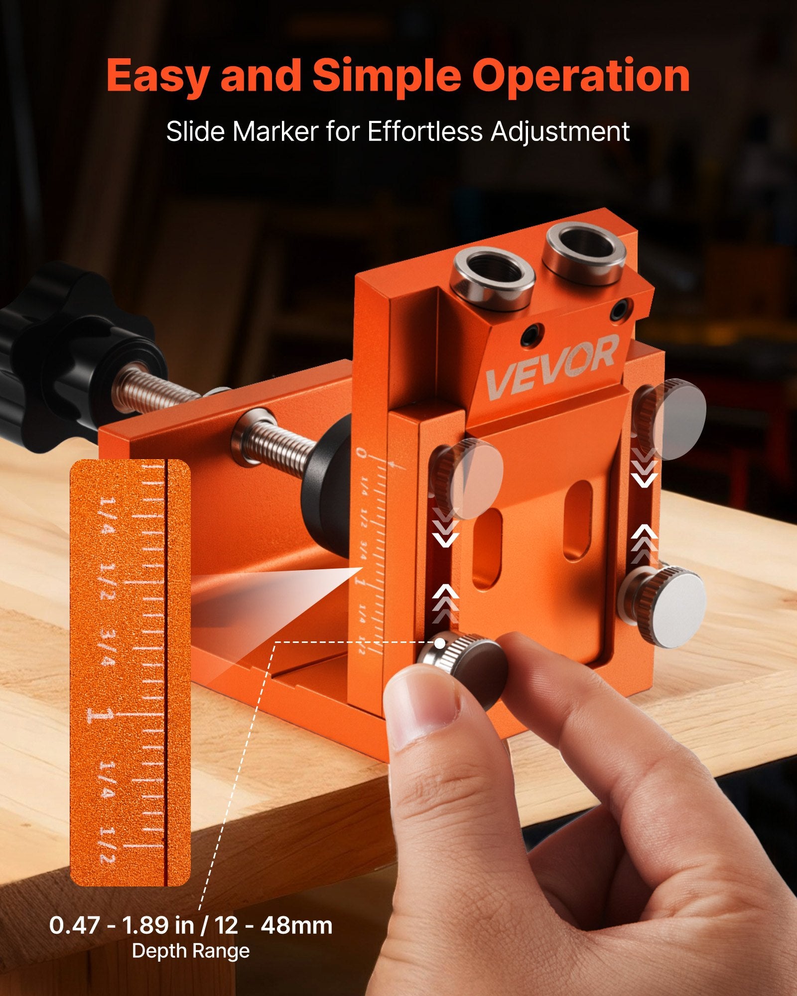 Air Pumps: VEVOR Pocket Hole Jig Kit, 12 mm to 48 mm Adjustable, Jig Pocket Hole System with Step Drill, Hex Wrench, Drill Stop Ring, Square Drive Bit, Plugs and Screws, Reinforced Metal Frame, for Woodworking